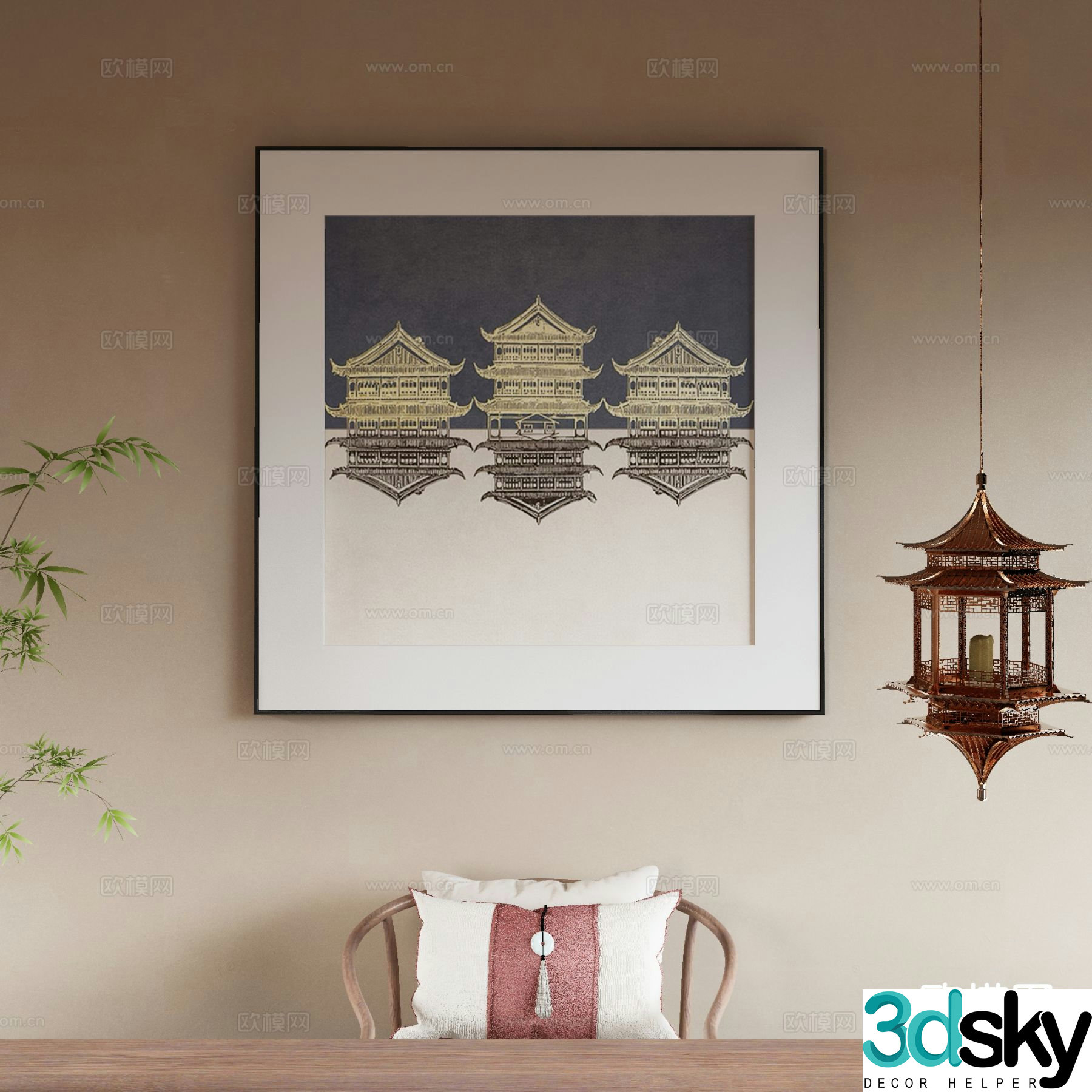 New Chinese style decorative painting architectural painting 3d model
