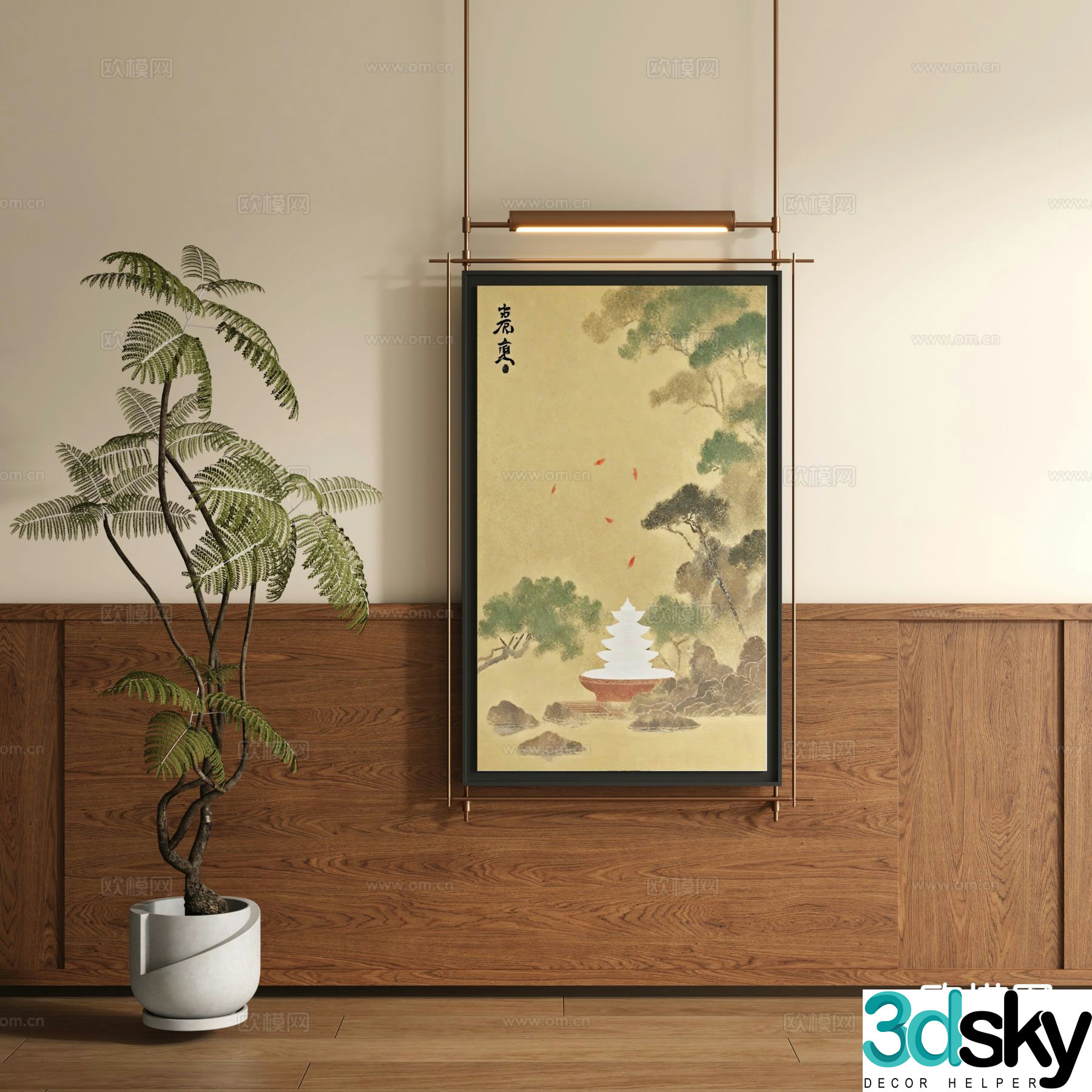 New Chinese style decorative painting metal pole hanging painting Zen painting 3D model