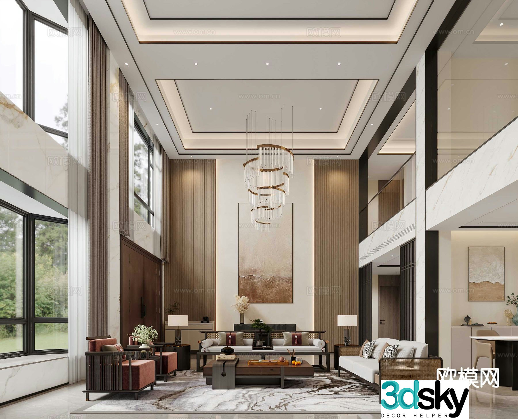 Villa living room villa hollow 3d model