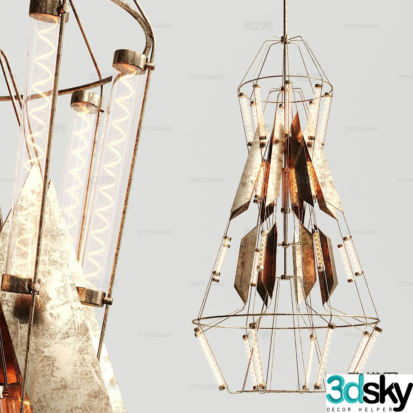 Industrial style worn iron chandelier 3D model