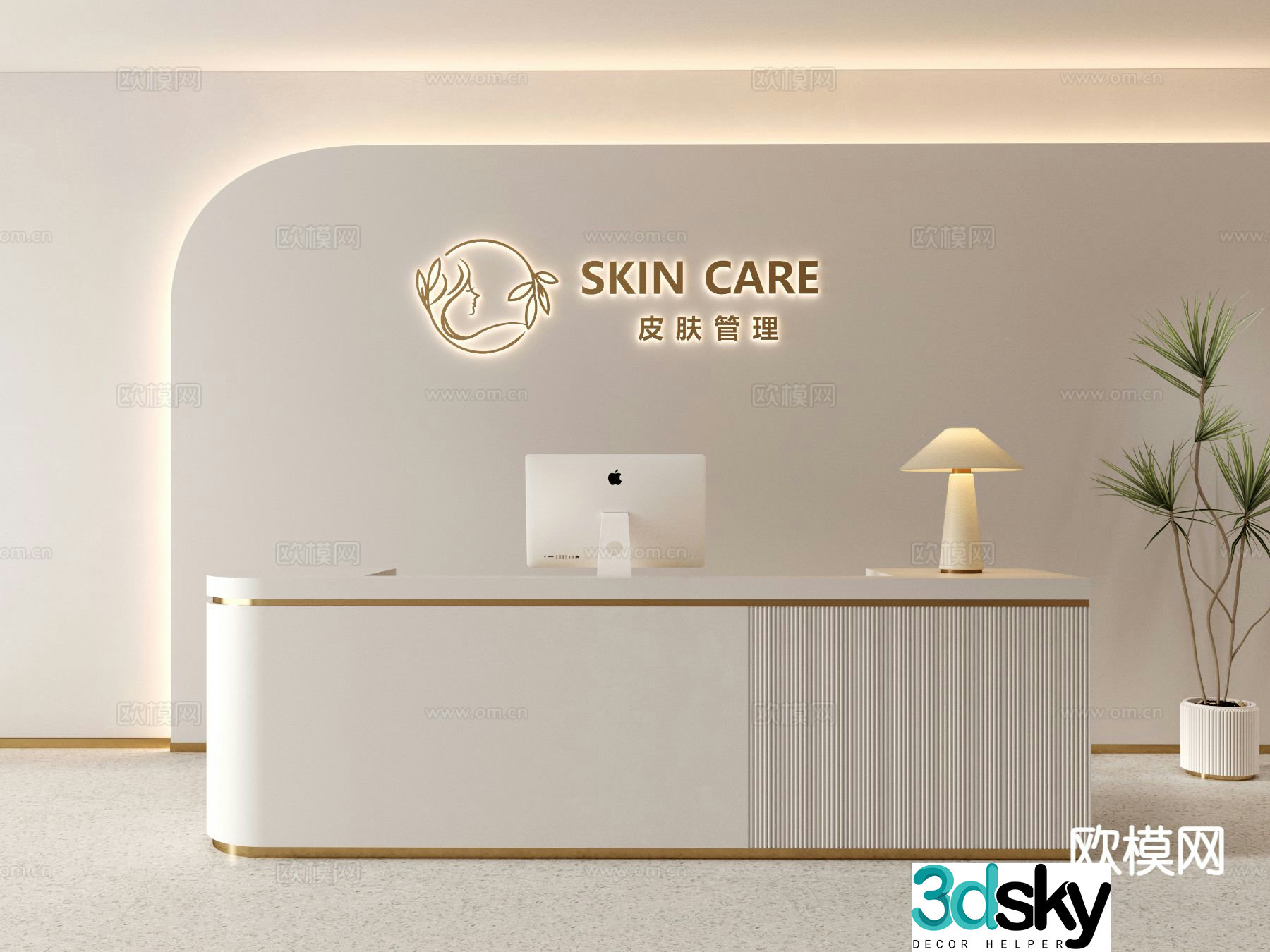 Cream style front desk reception desk information desk 3d model