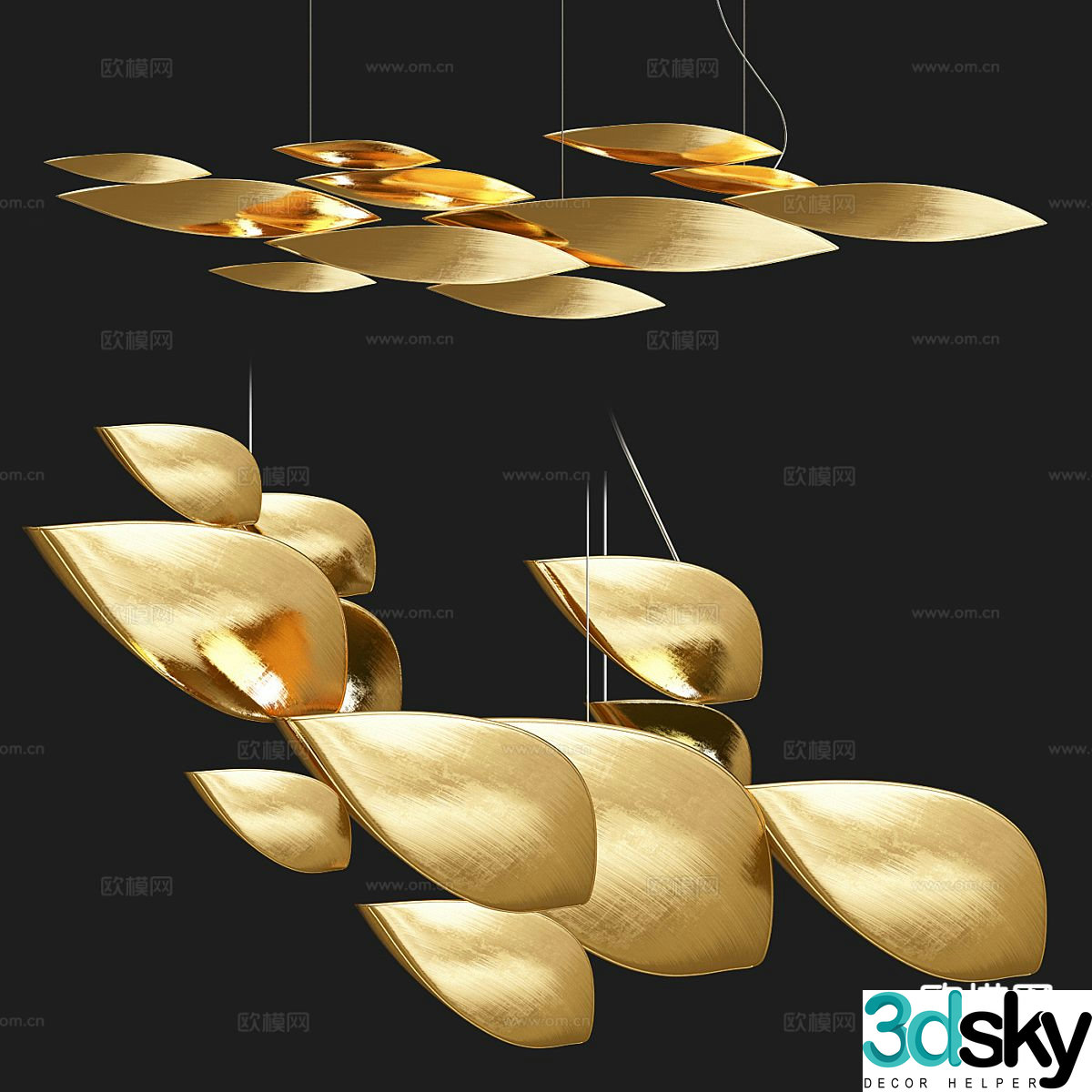 Light luxury decorative lamp golden chandelier 3d model