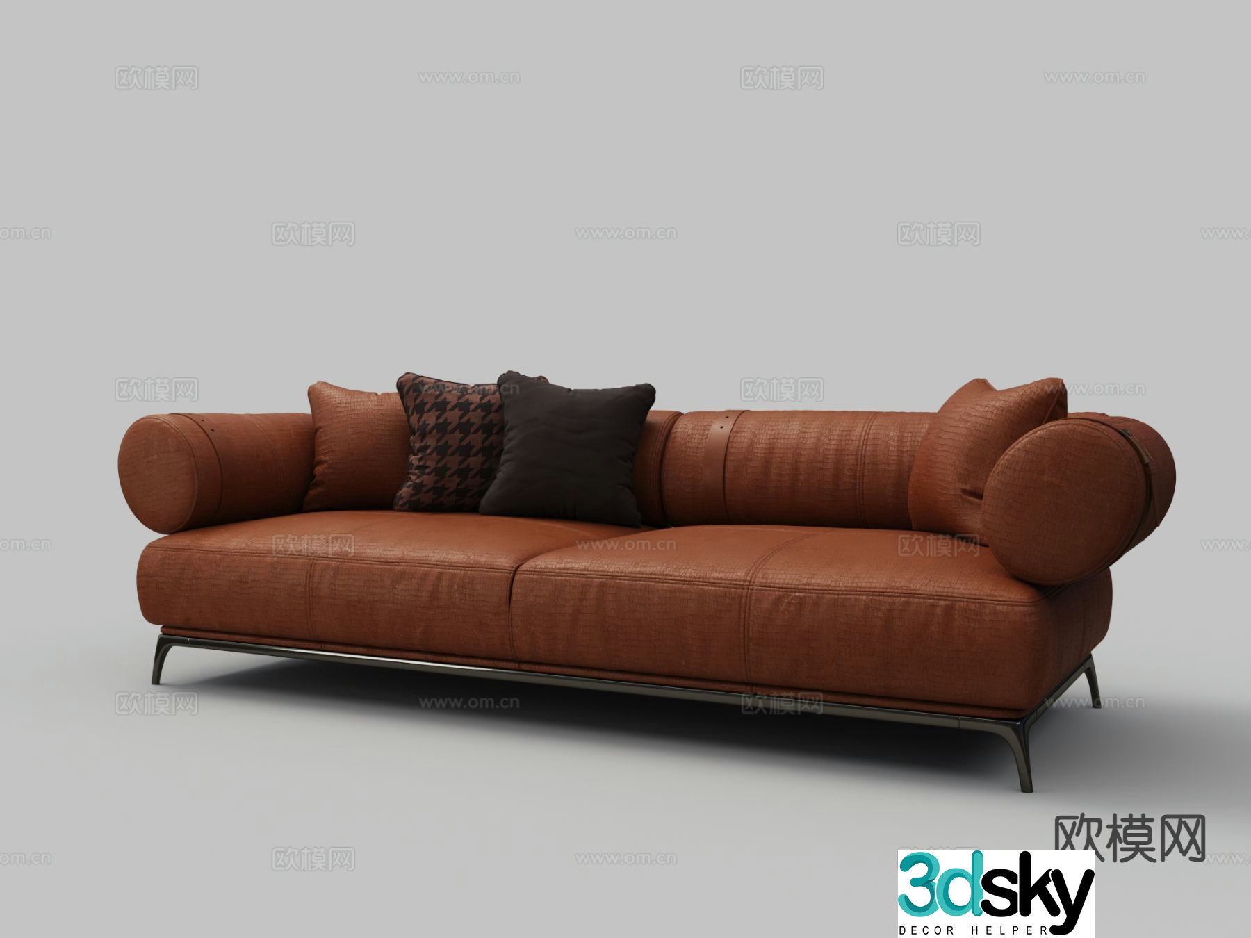 Modern multi-seater sofa brown leather sofa 3d model