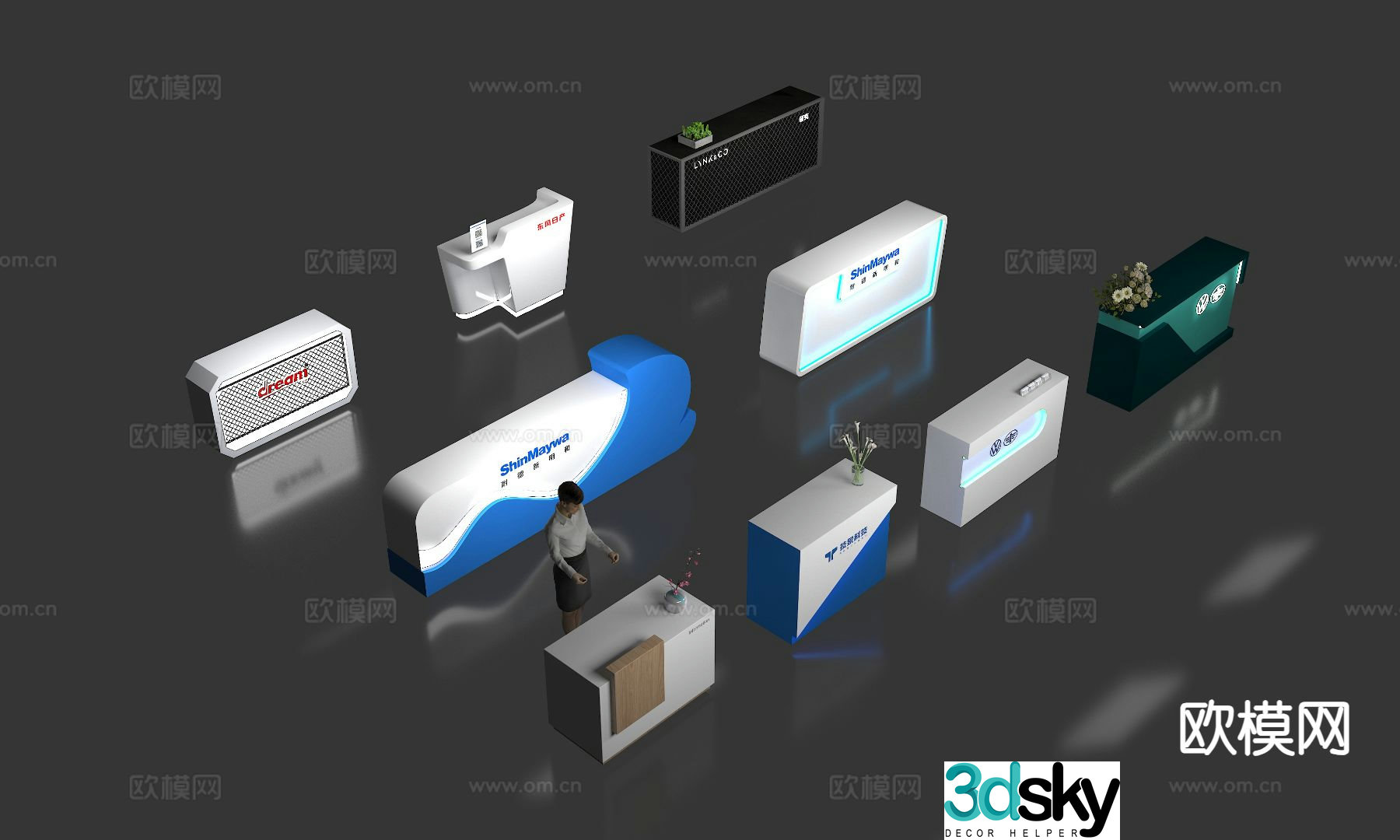 Right angle reception desk flower reception desk information desk 3d model