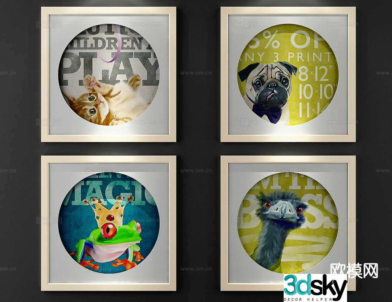 Modern cat hanging painting animal decorative painting 3d model