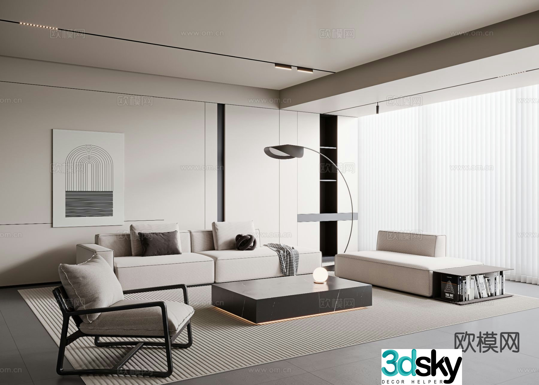 Modern living room without main light living room 3d model
