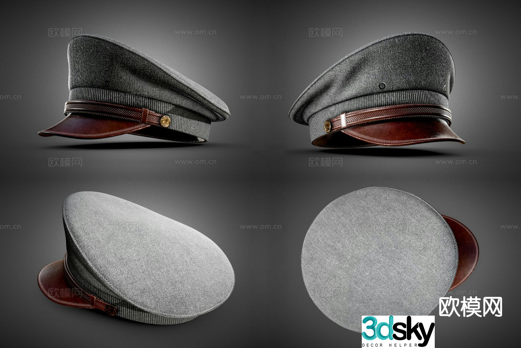 Hat Military Cap Vintage Retro Officer Hat 3d model