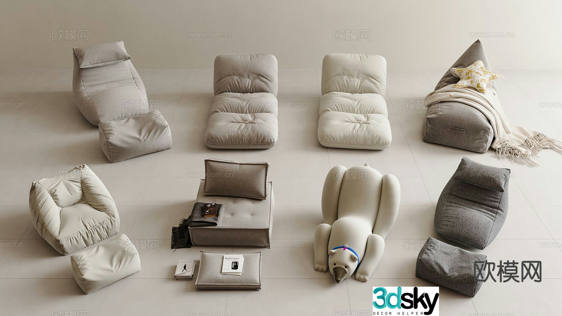 Modern lazy sofa bean bag sofa papa bear sofa 3d model