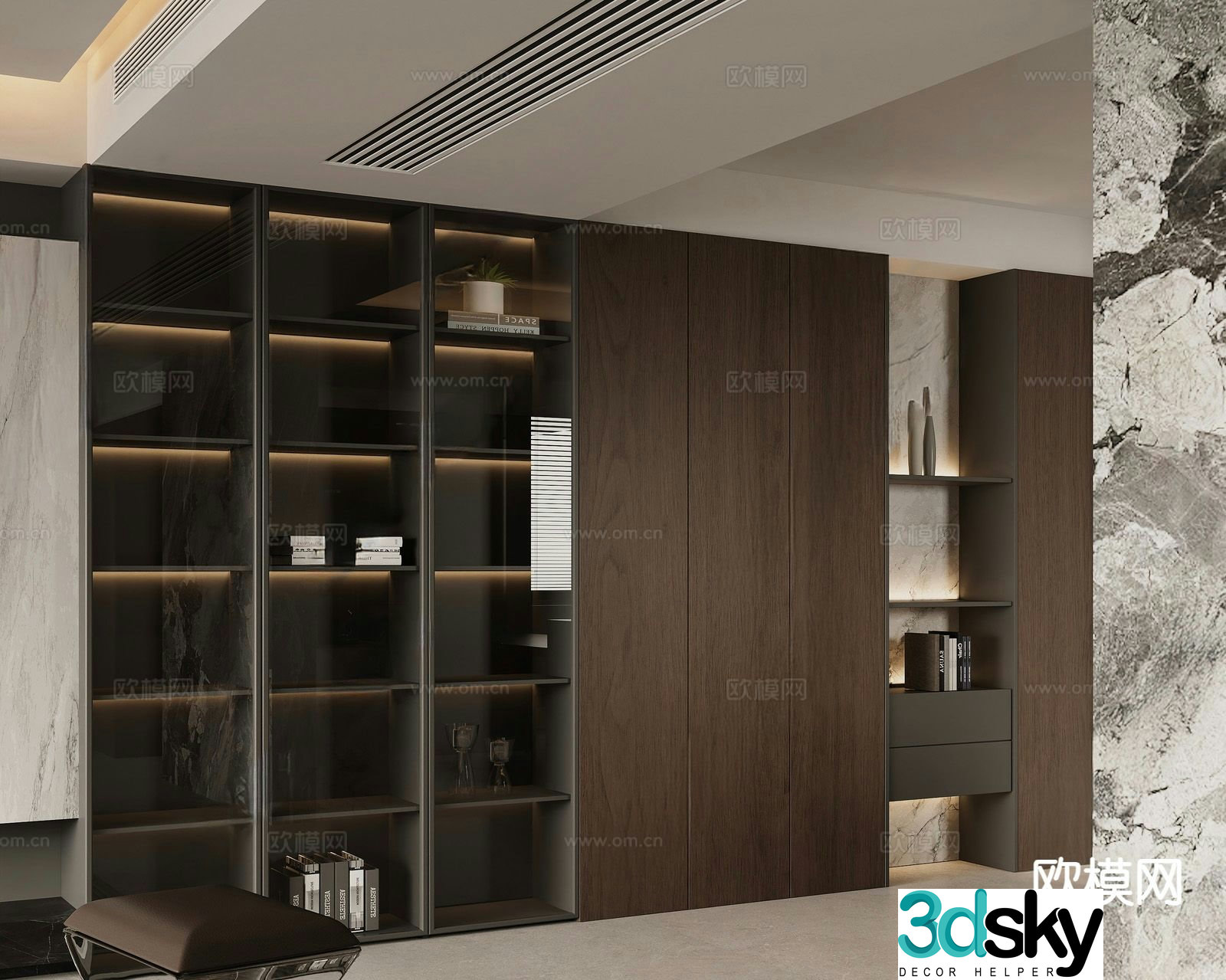 Italian bookcase bookshelf 3d model