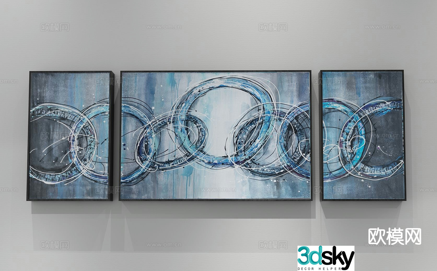 New Chinese style decorative painting combination painting abstract painting 3d model