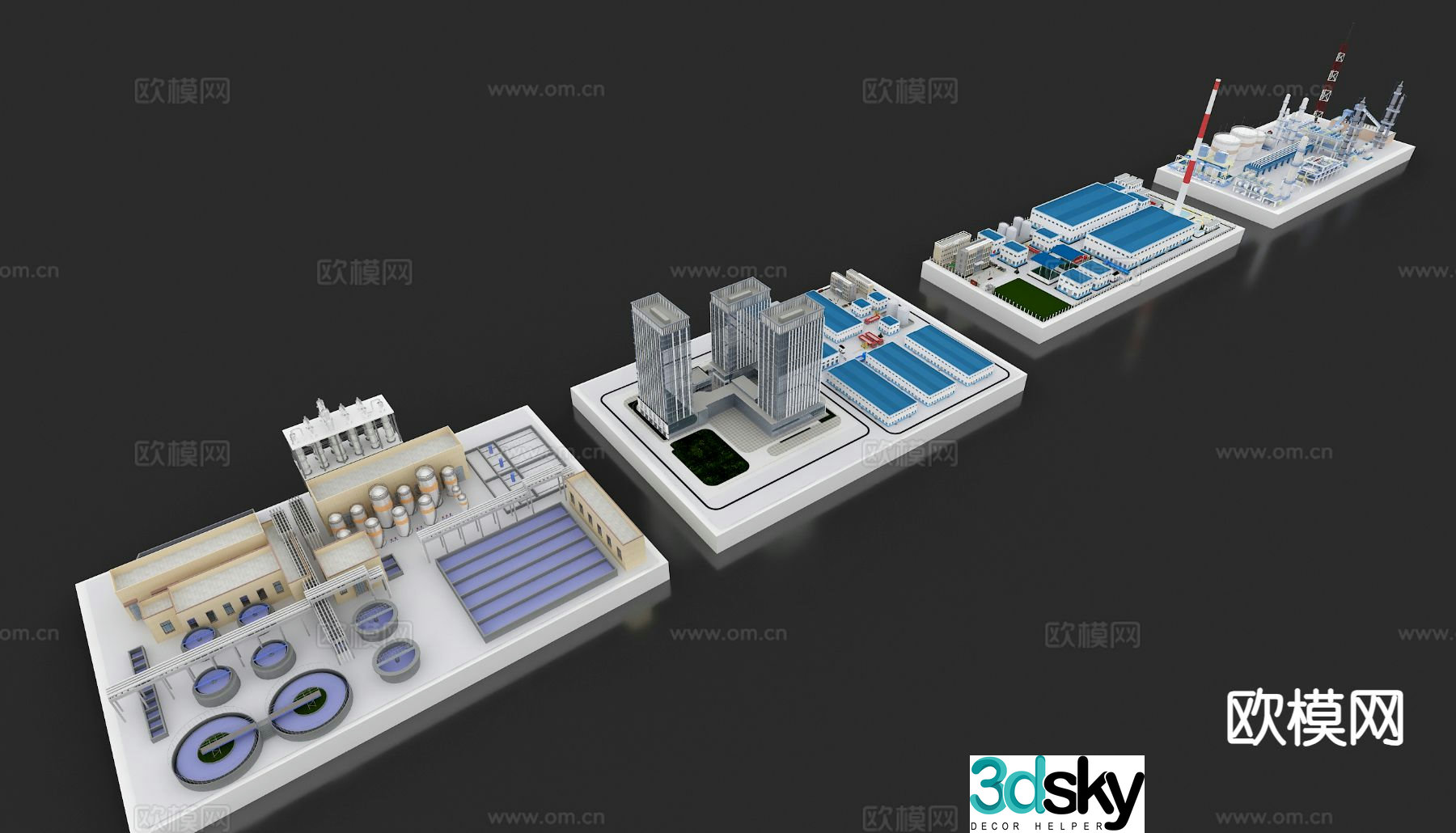 Modern sand table scene factory park water equipment 3D model