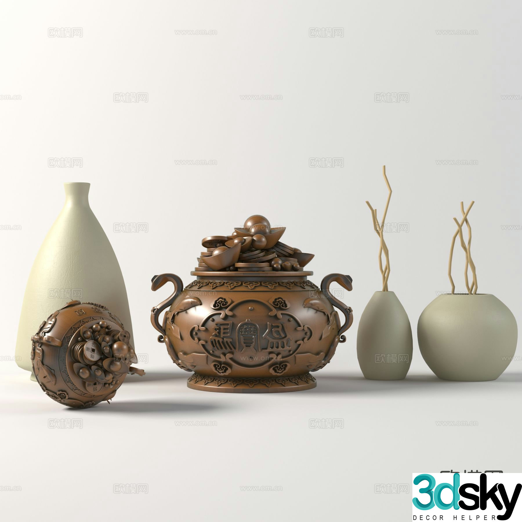 New Chinese style cornucopia dry flower vase 3D model