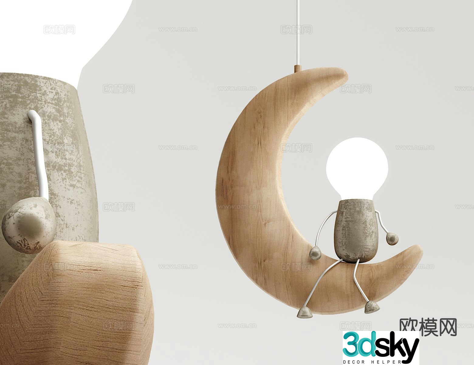 Modern solid wood moon chandelier 3d model