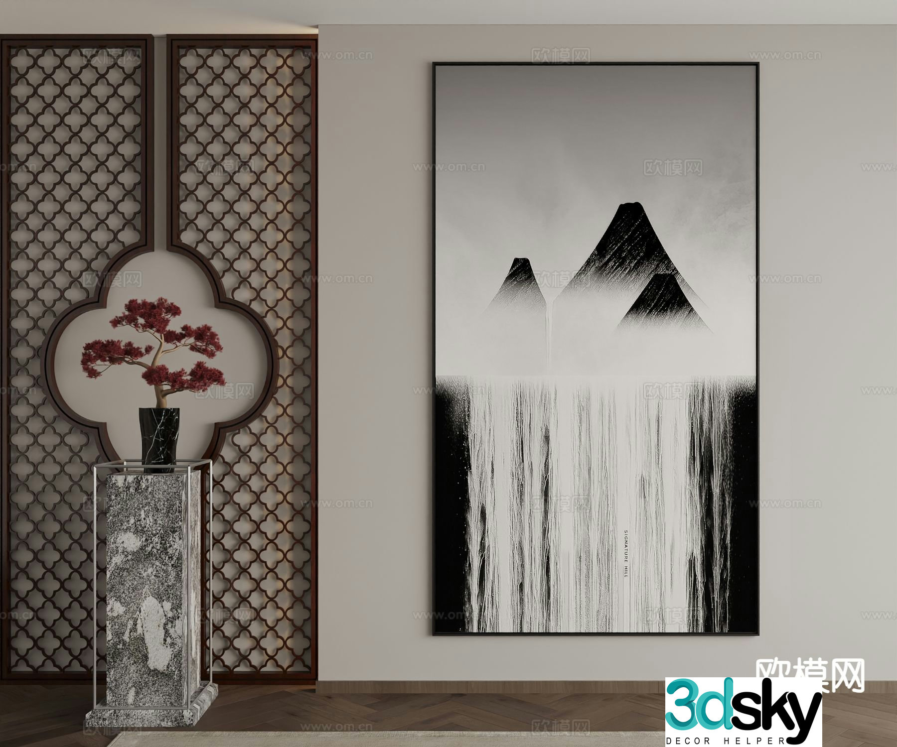 New Chinese style ink painting decorative painting 3D model