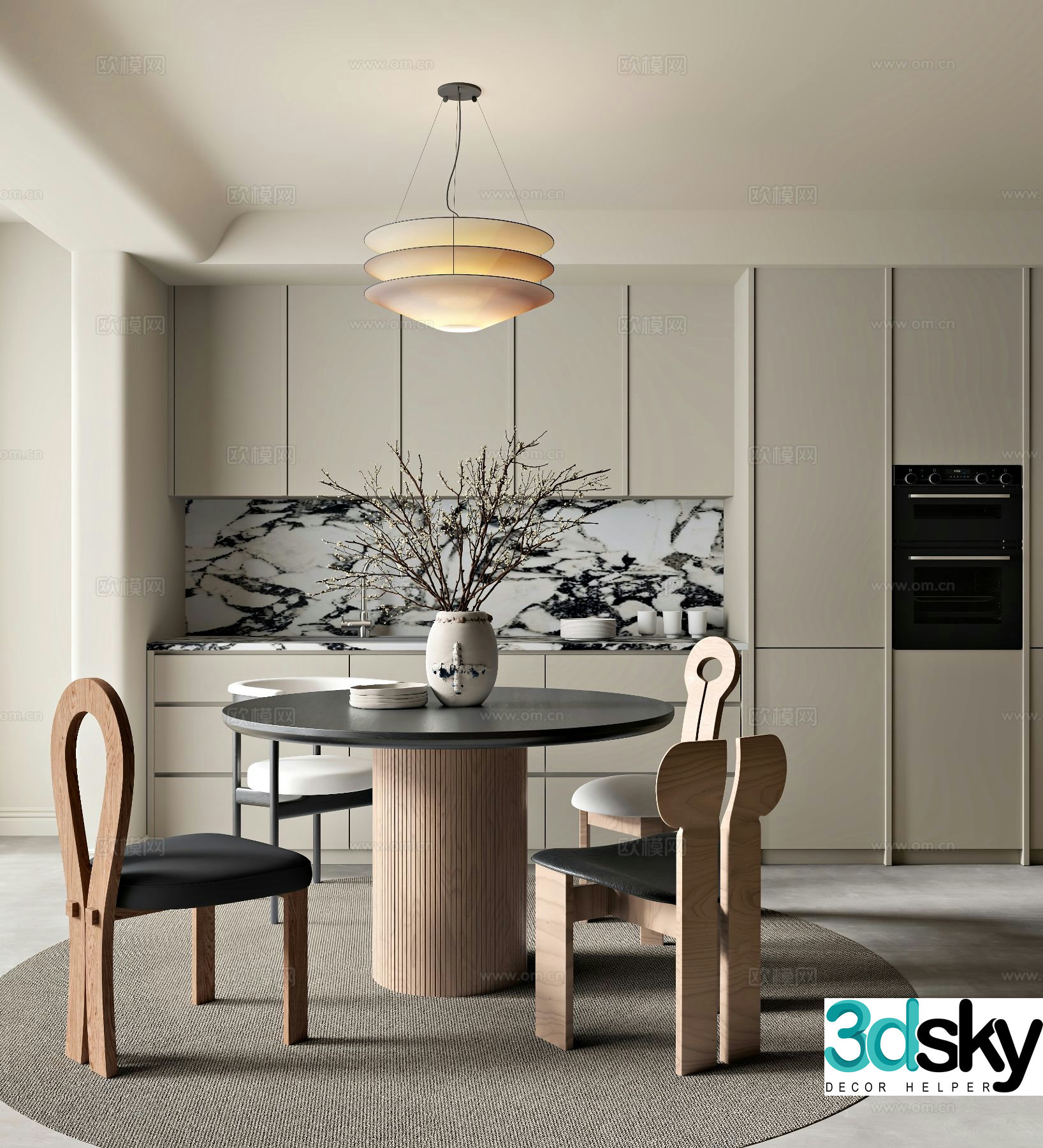 Cream style restaurant 3d model