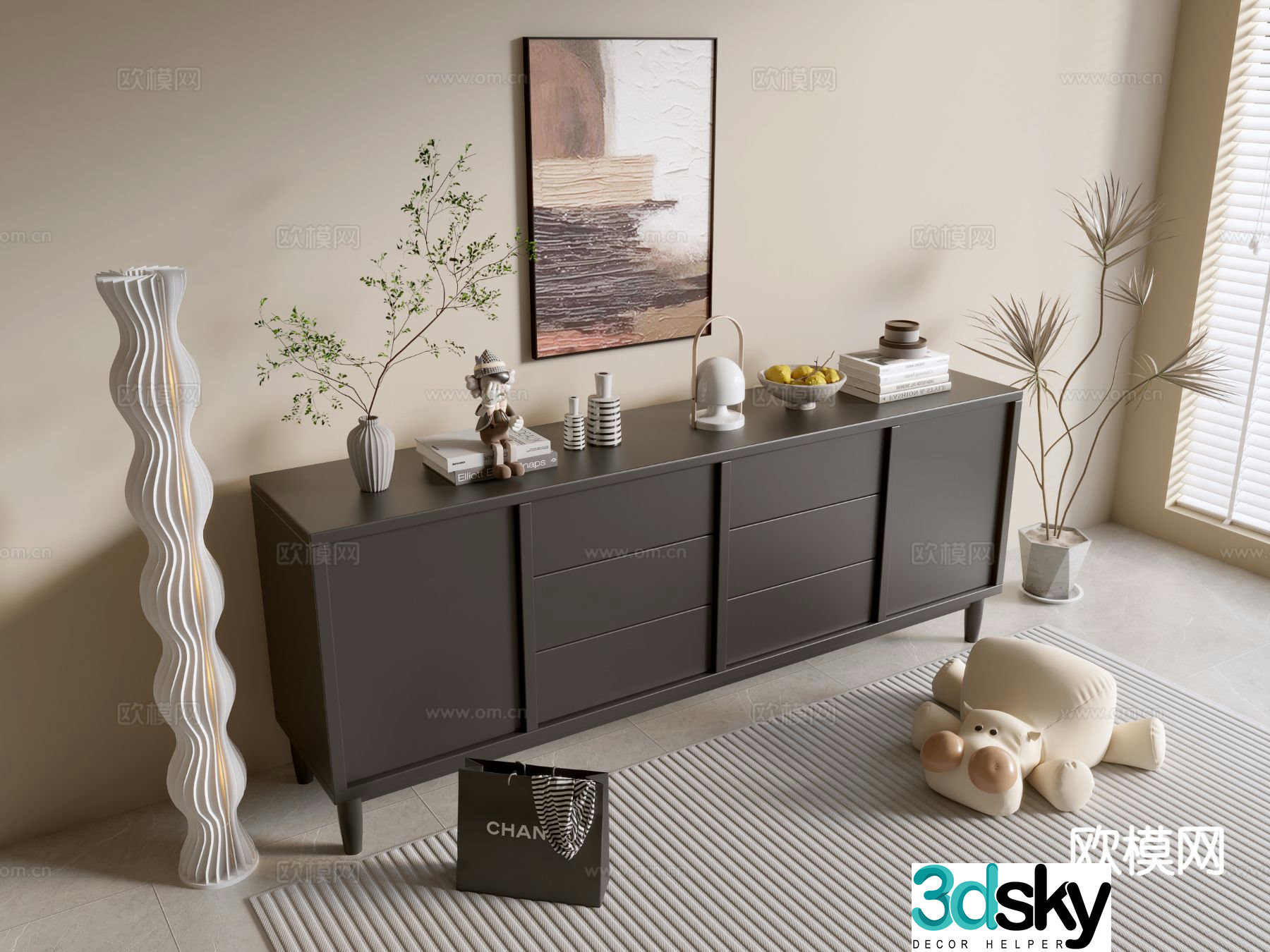 Modern black cabinet integrated cabinet drawer cabinet 3d model
