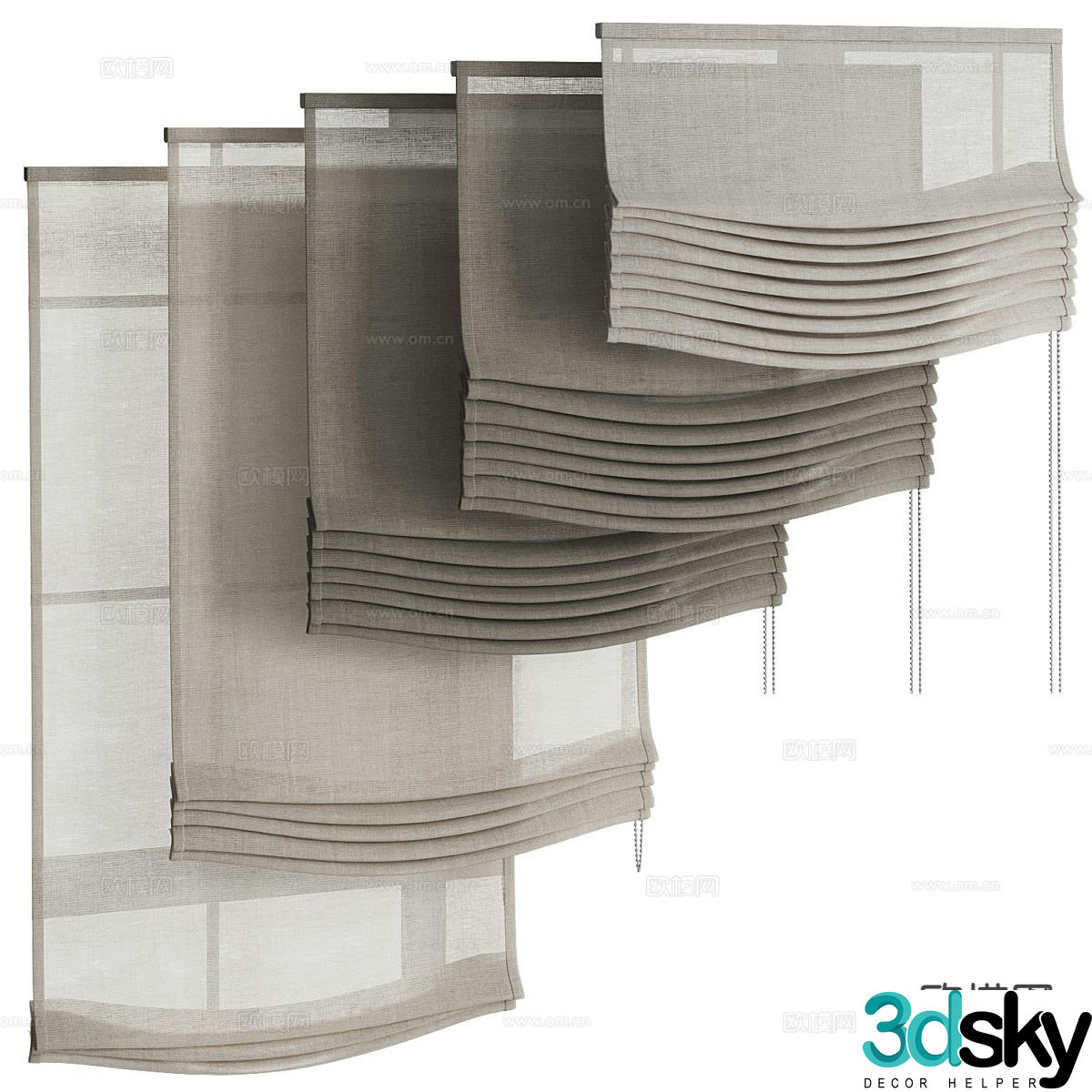 Plain curtains roller blinds Roman blinds 3D model