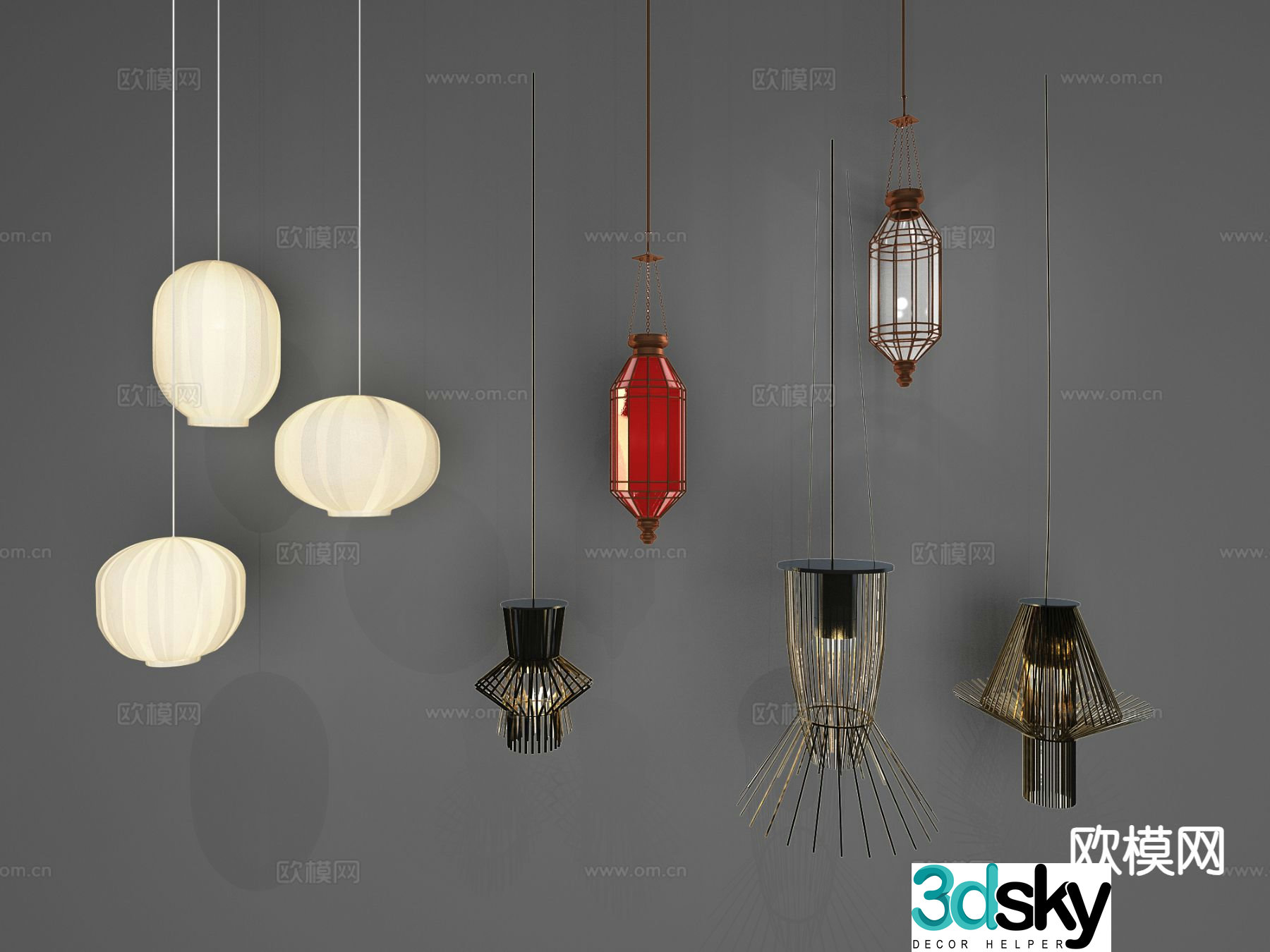 New Chinese style chandelier wooden small chandelier 3d model