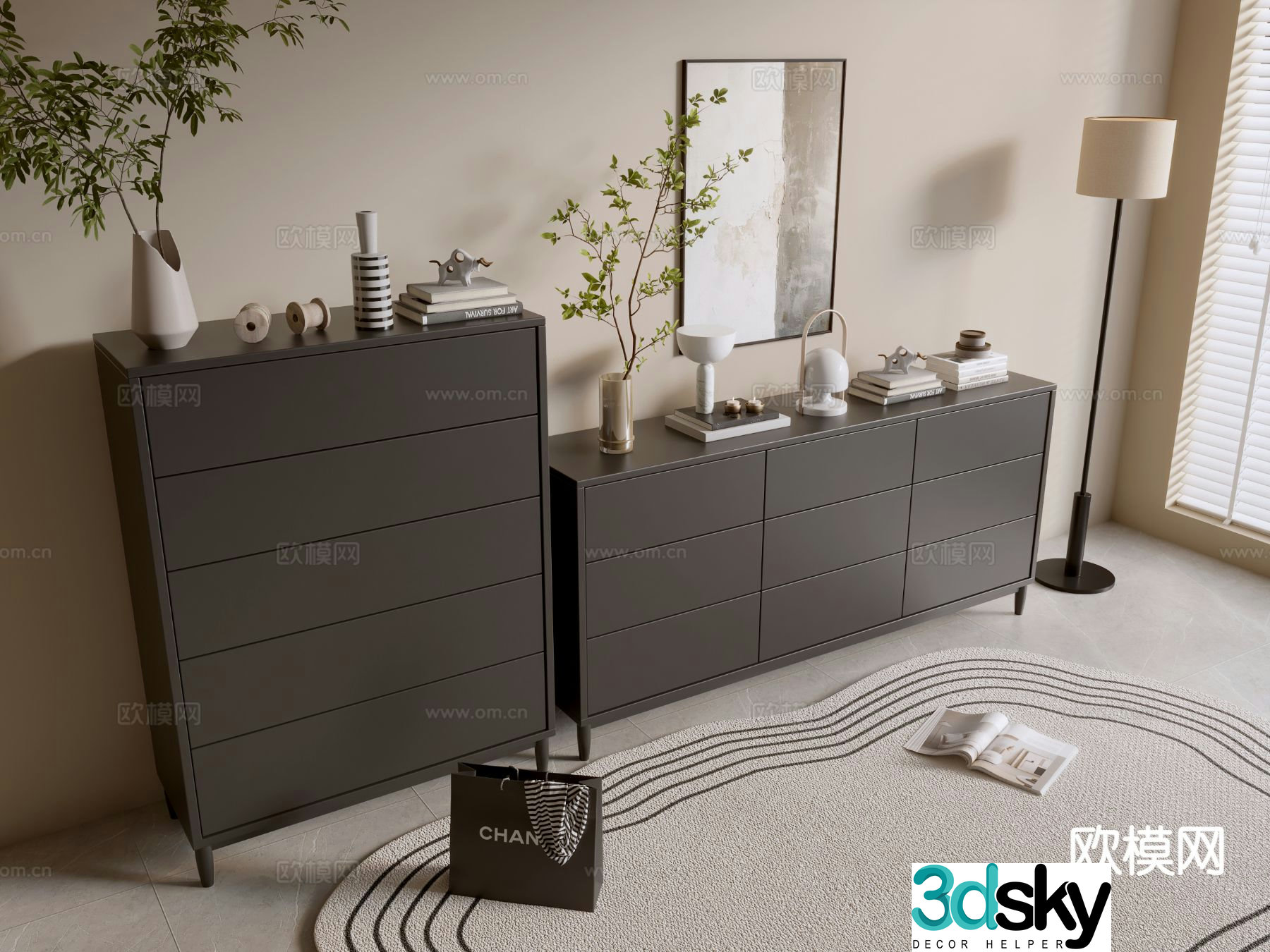 Modern black cabinet chest 3d model