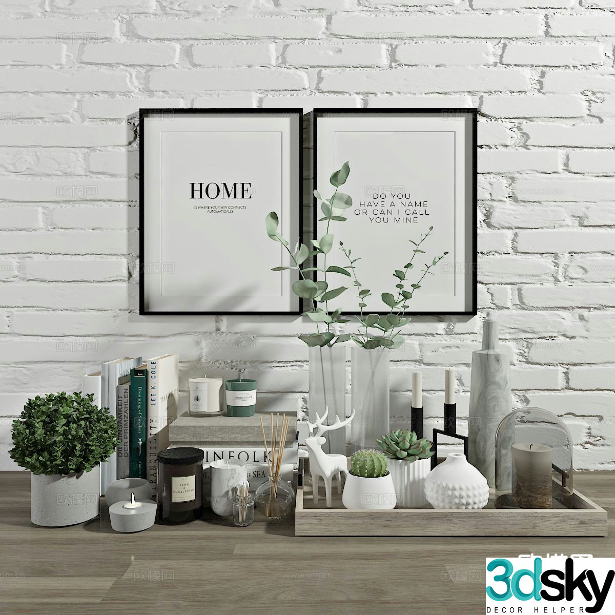 Modern decorations ornaments vases green plants 3D model