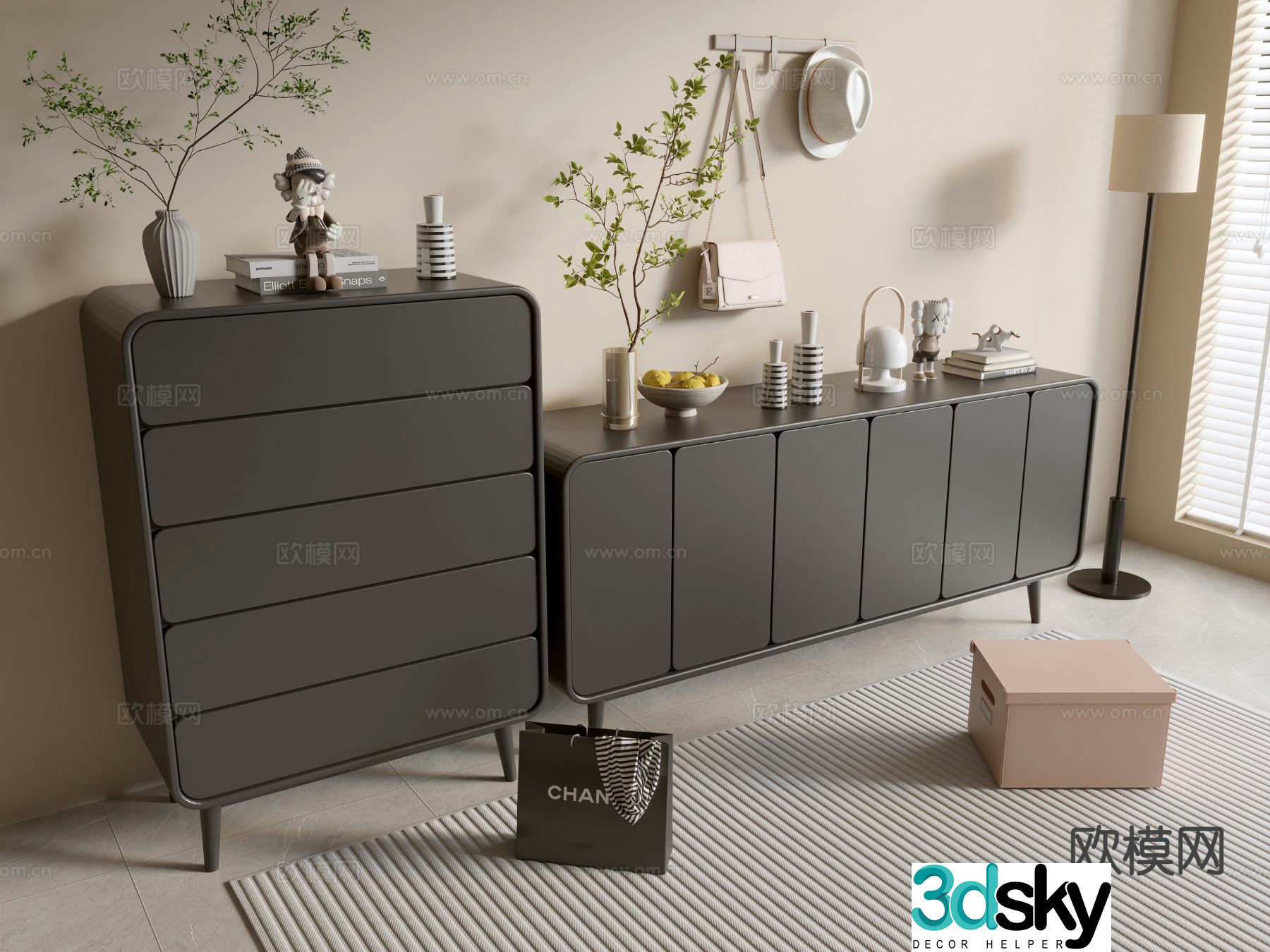 Modern black cabinet chest 3d model