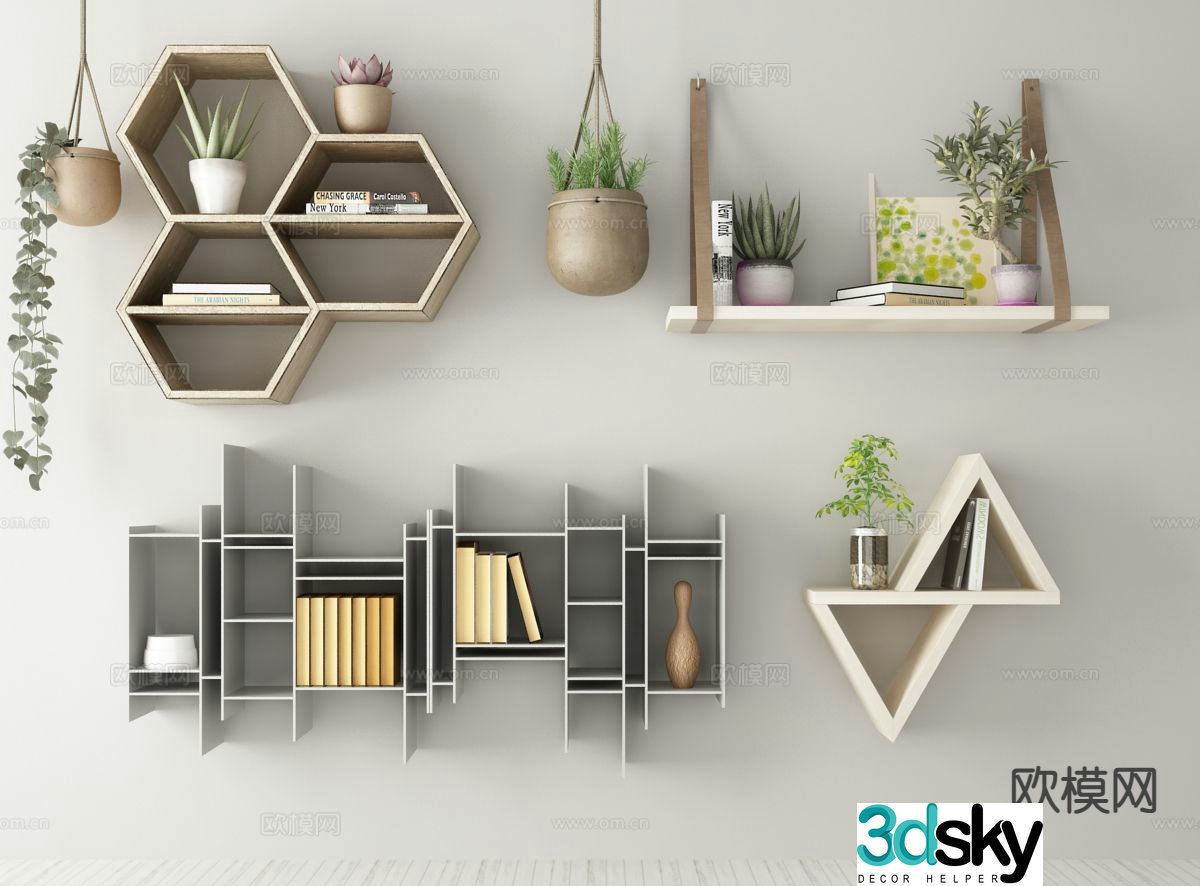 Nordic wall cabinet wall-mounted storage rack display rack 3D model