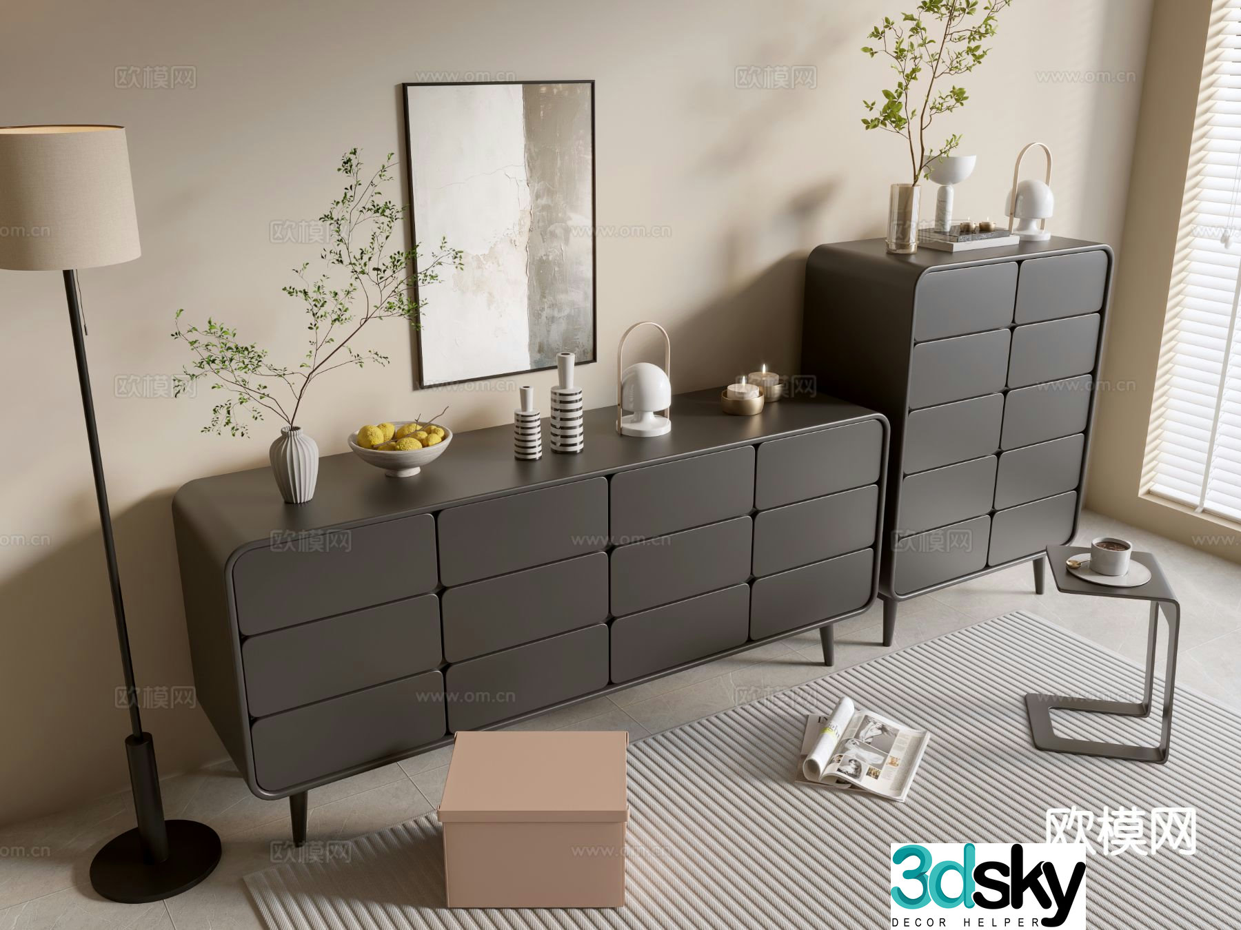 Modern black cabinet chest 3d model