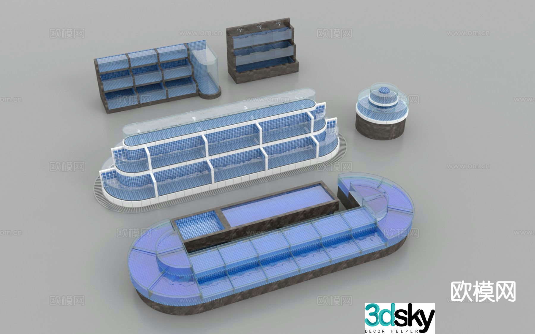 Supermarket aquatic product area seafood pool fish tank 3D model