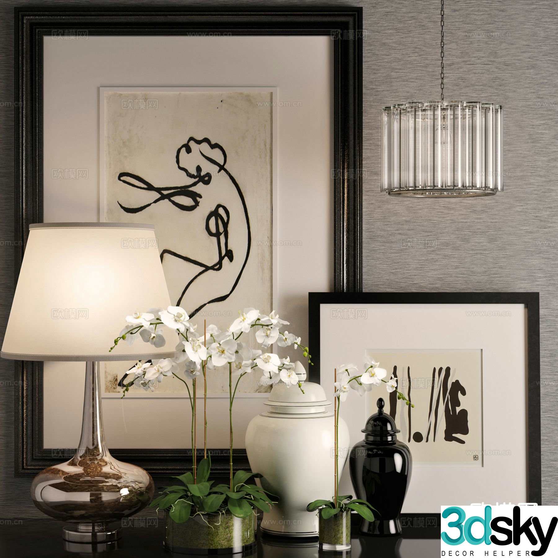 Modern decorations ornaments photo frames desk lamps vase 3D model