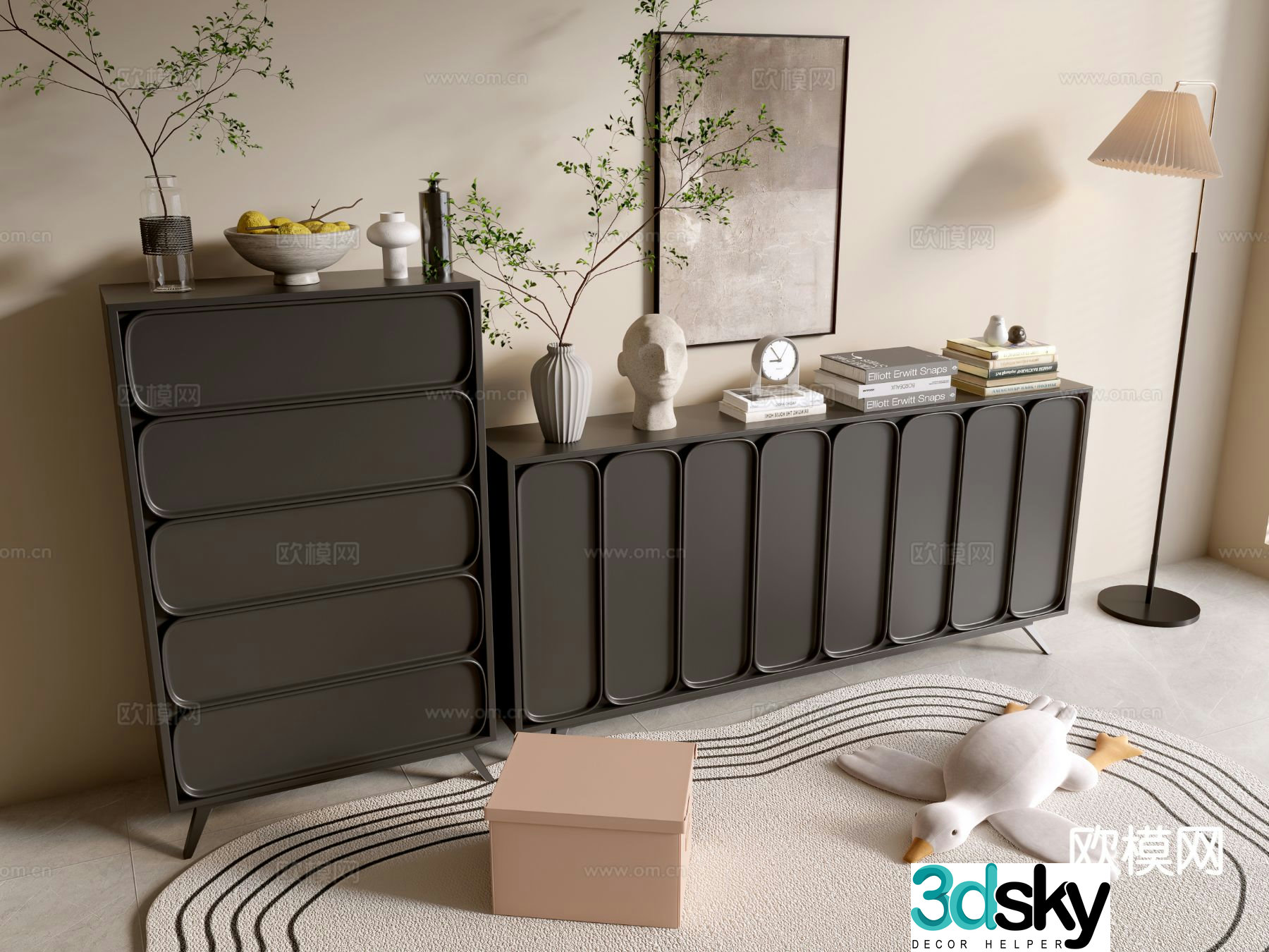 Modern black cabinet drawer cabinet entrance cabinet 3d model