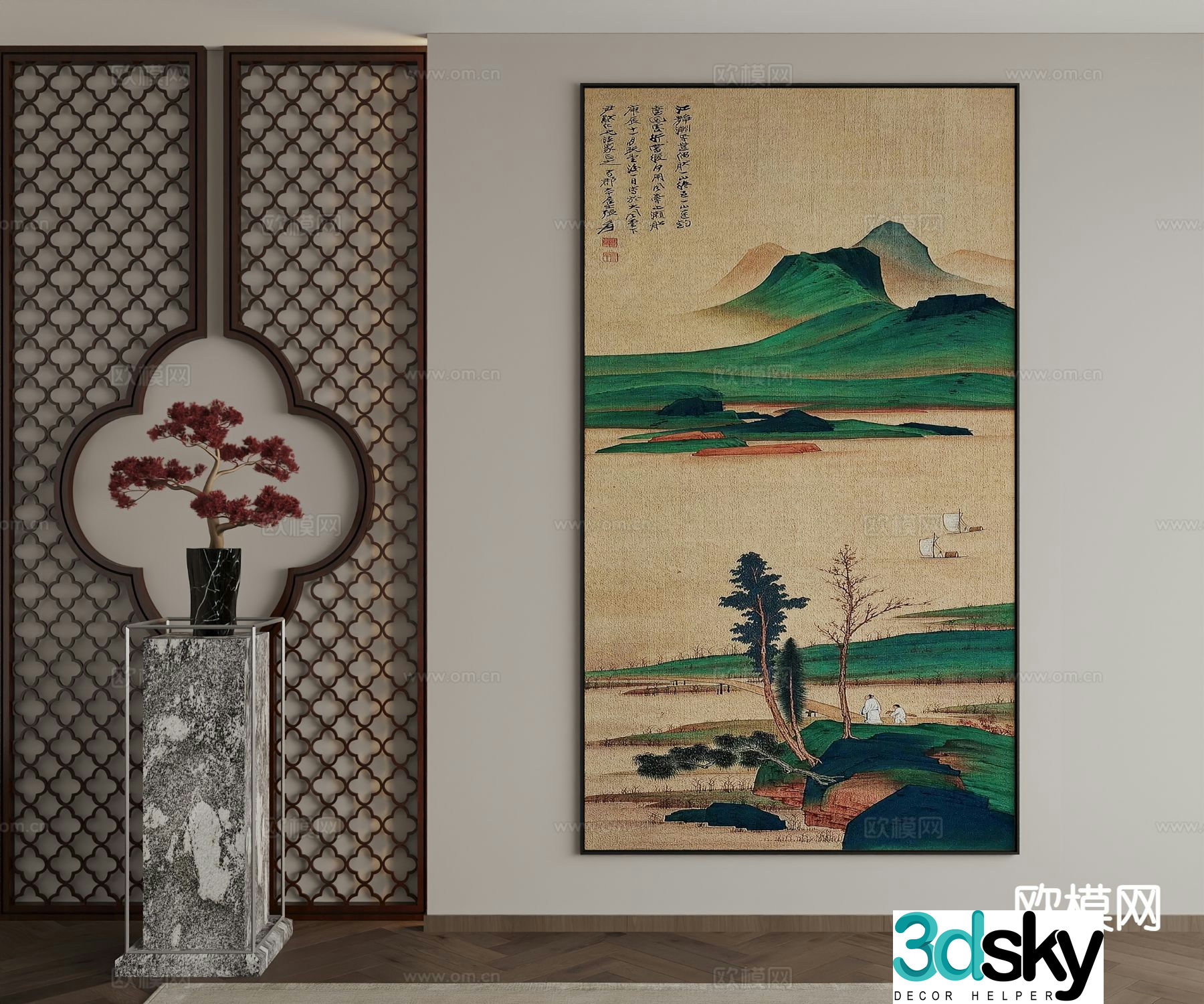 New Chinese style ink painting decorative painting 3D model