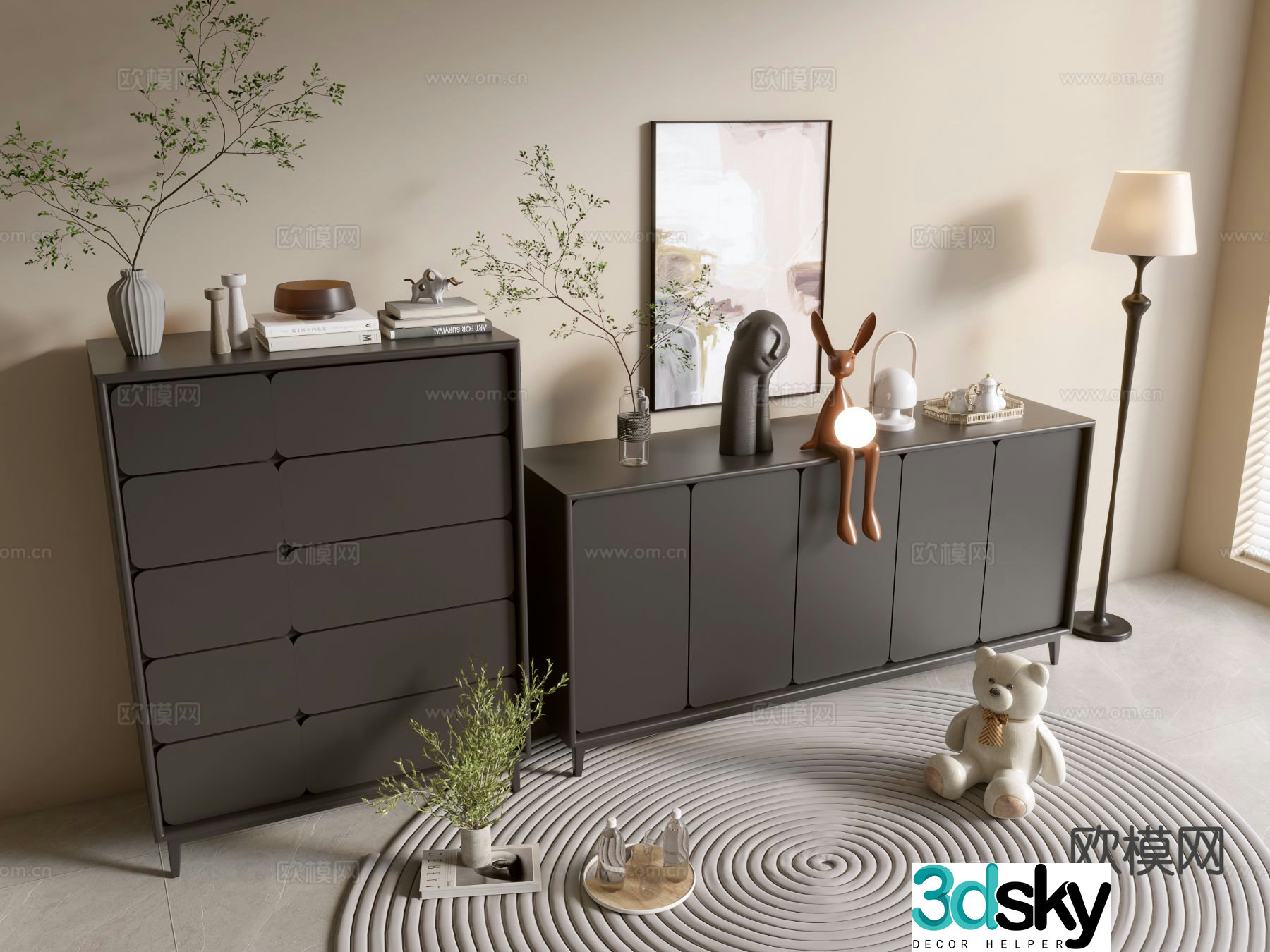 Modern black cabinet entrance cabinet drawer cabinet 3d model