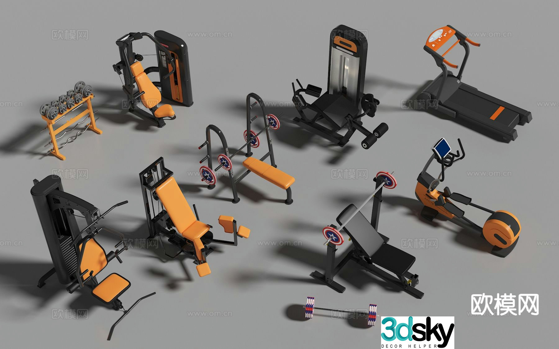 Fitness equipment treadmill elliptical machine 3d model