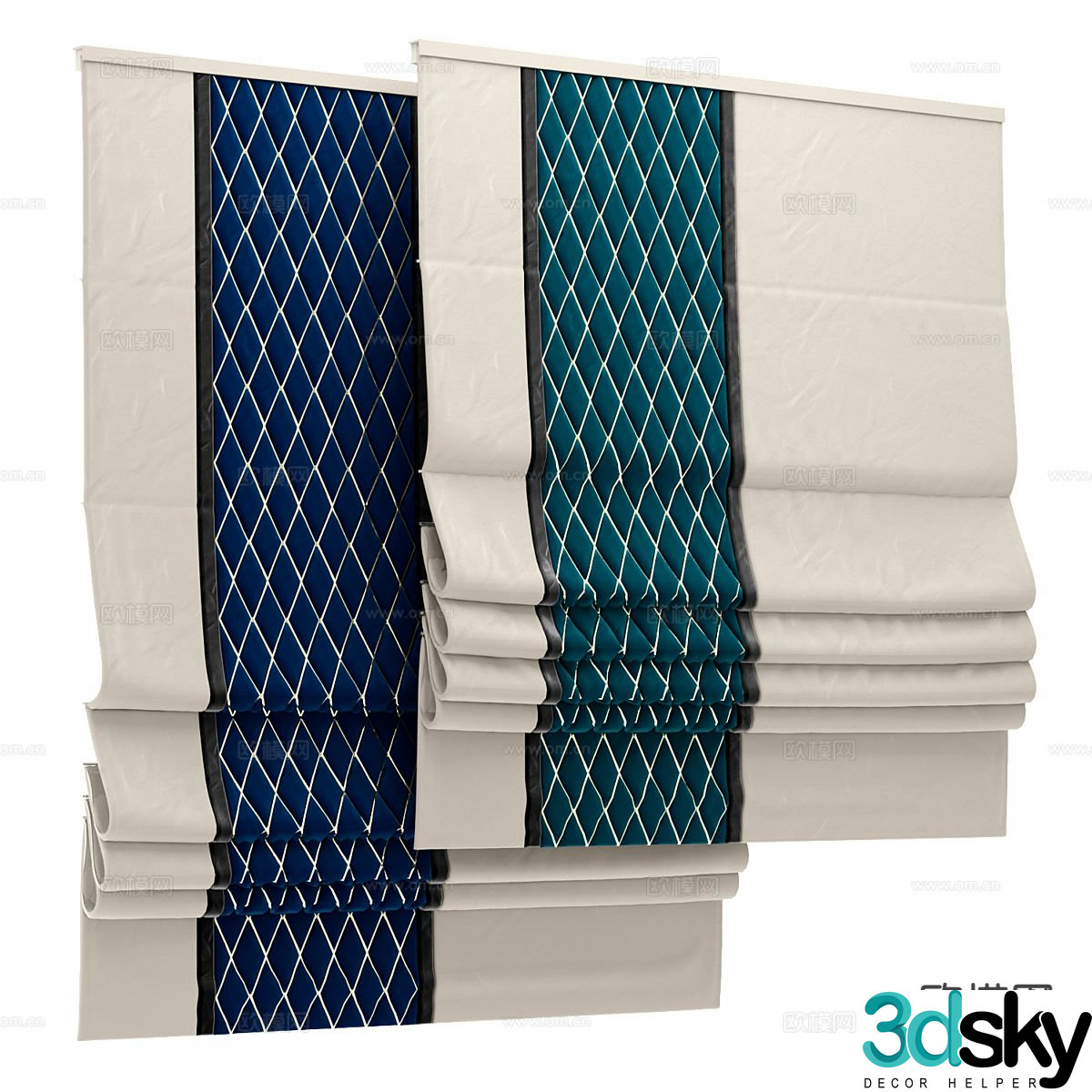 Plain curtains roller blinds Roman blinds 3D model