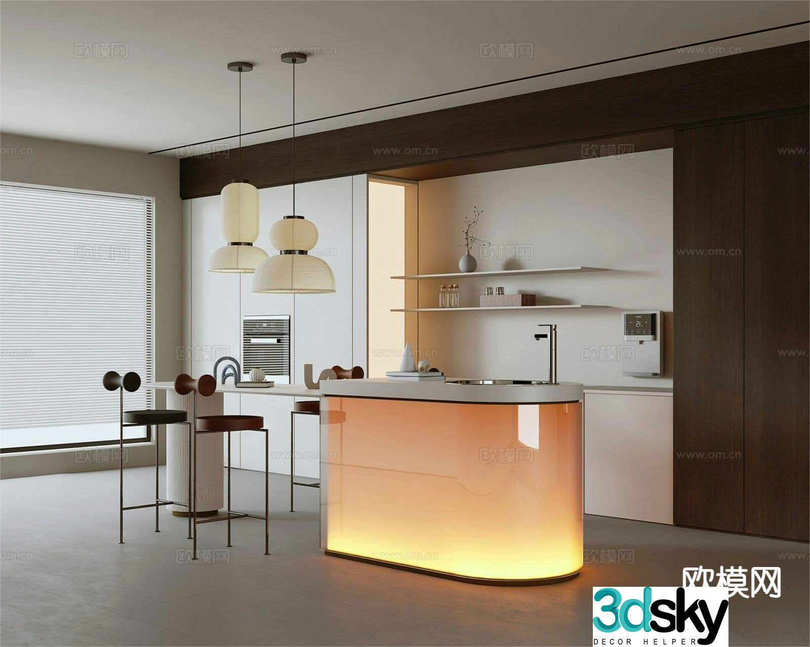 Modern island kitchen 3d model