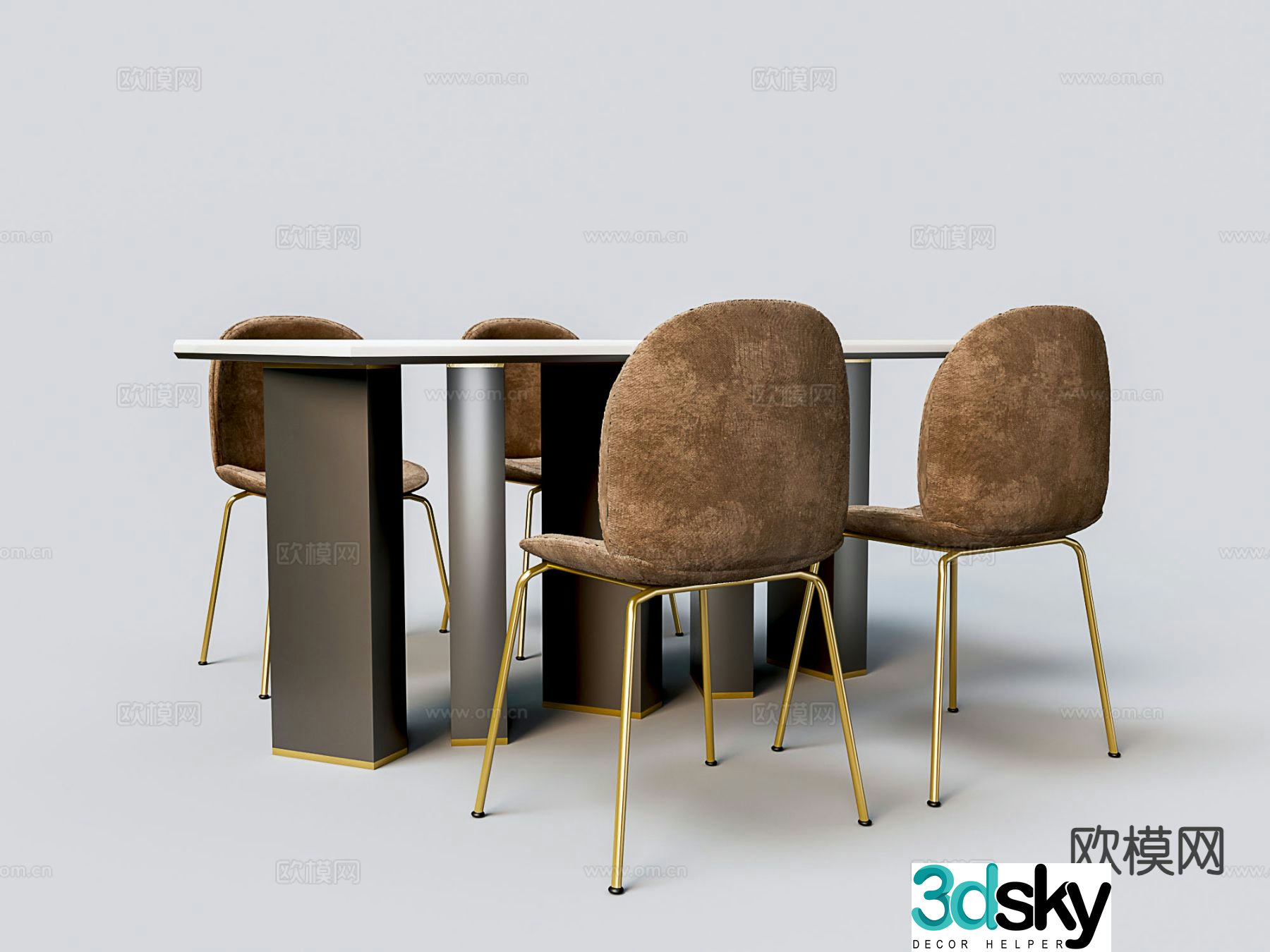 Modern dining table and chairs 3d model