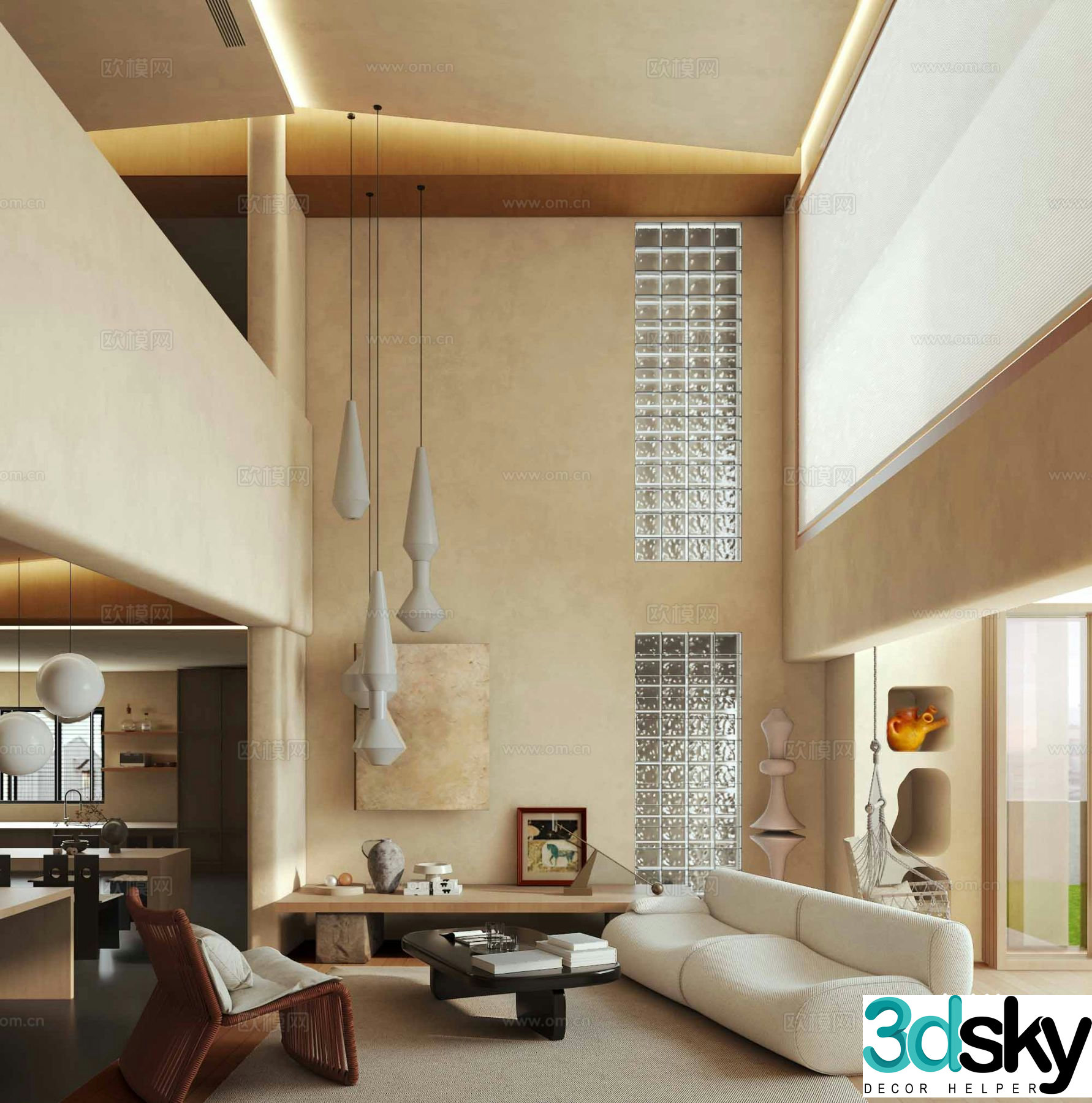 Medieval style loft duplex living room 3D model