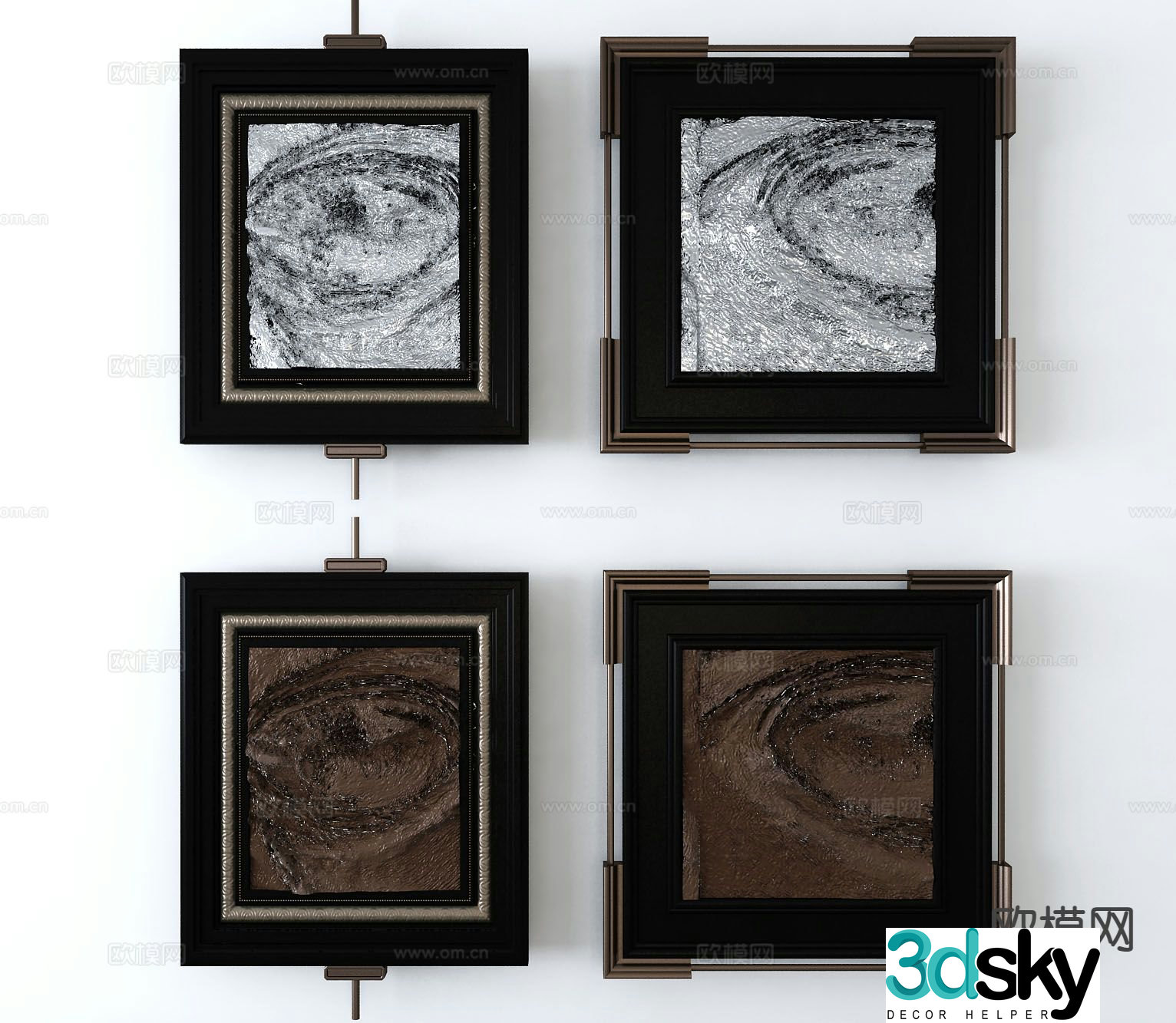 Medieval style decorative painting metal pole hanging painting 3d model