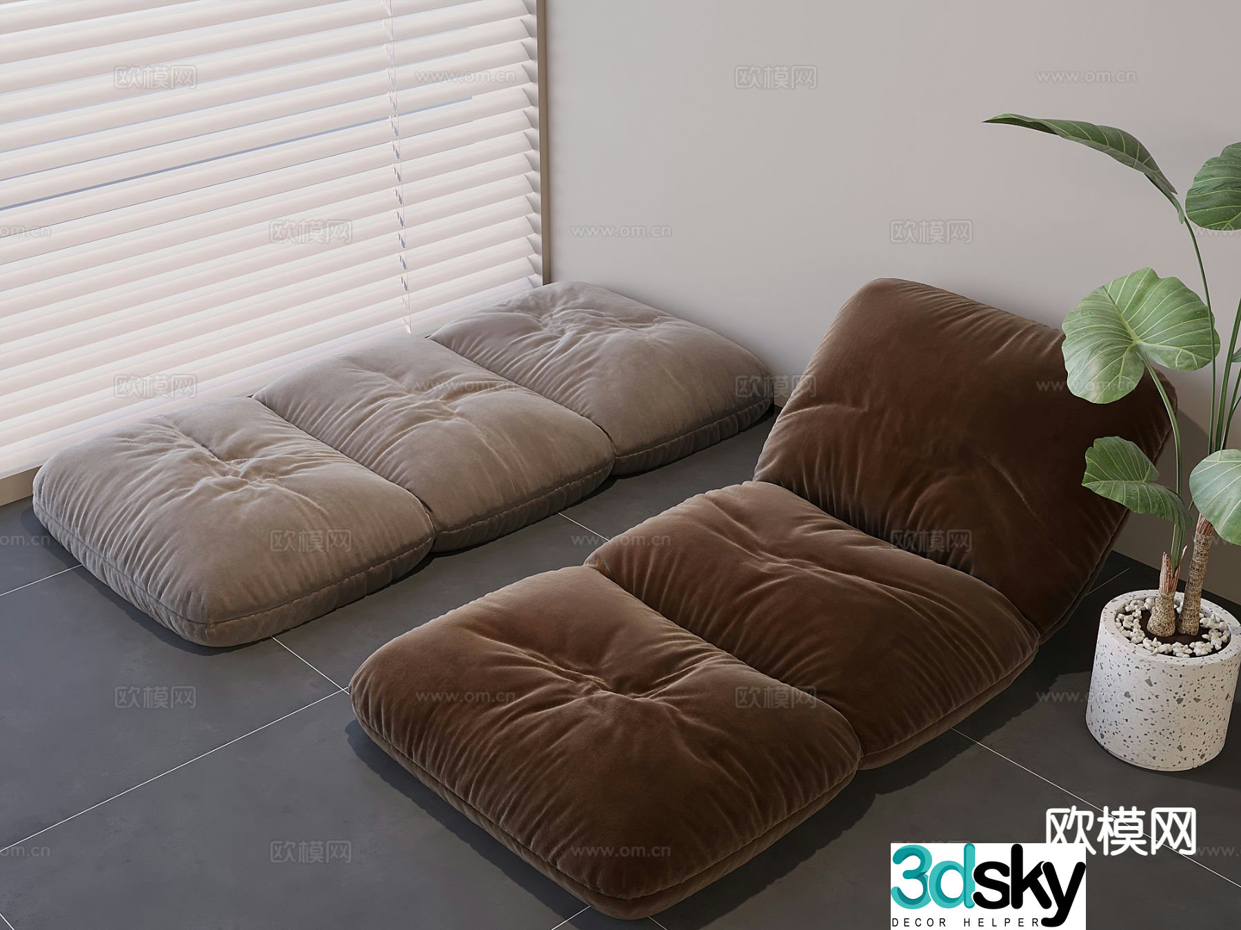 Modern soft cushions bay window cushions tatami cushions 3D model