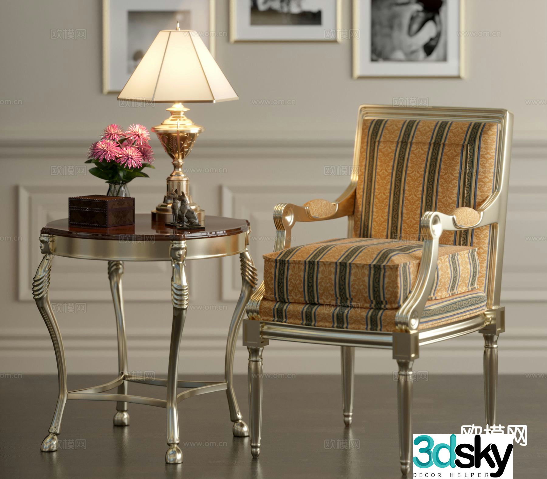 European style chair leisure chair 3d model