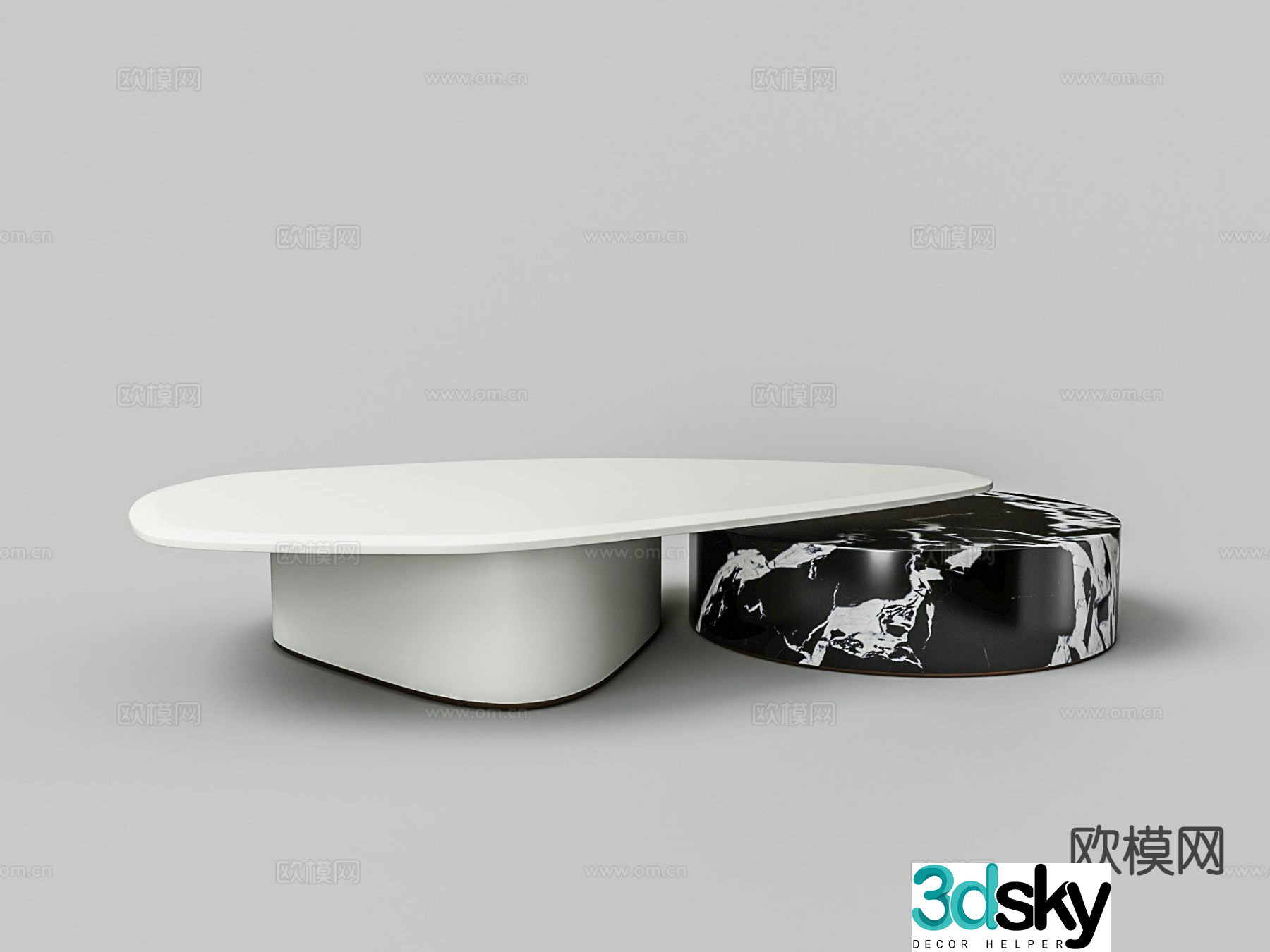 Black and white contrast coffee table marble coffee table 3d model