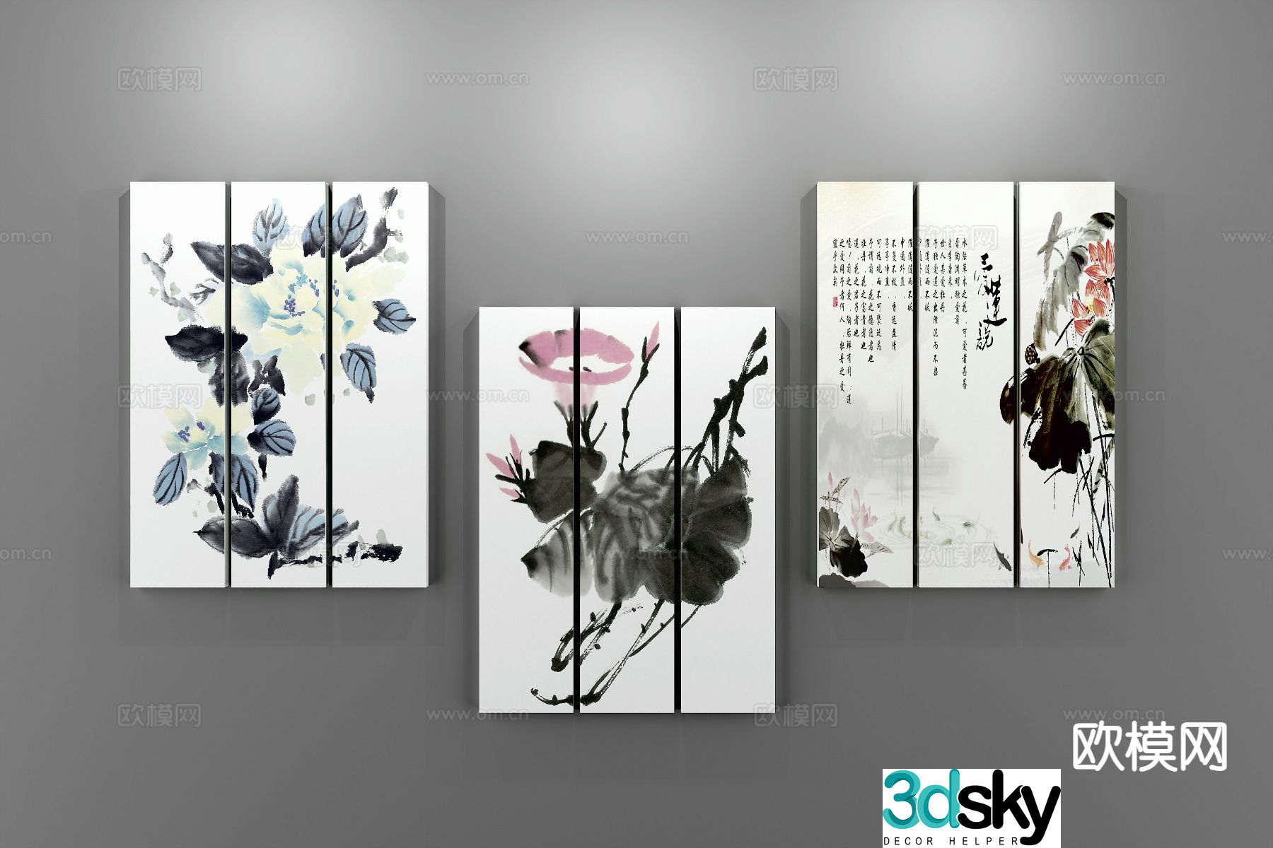New Chinese style decorative painting ink painting hanging painting 3D model