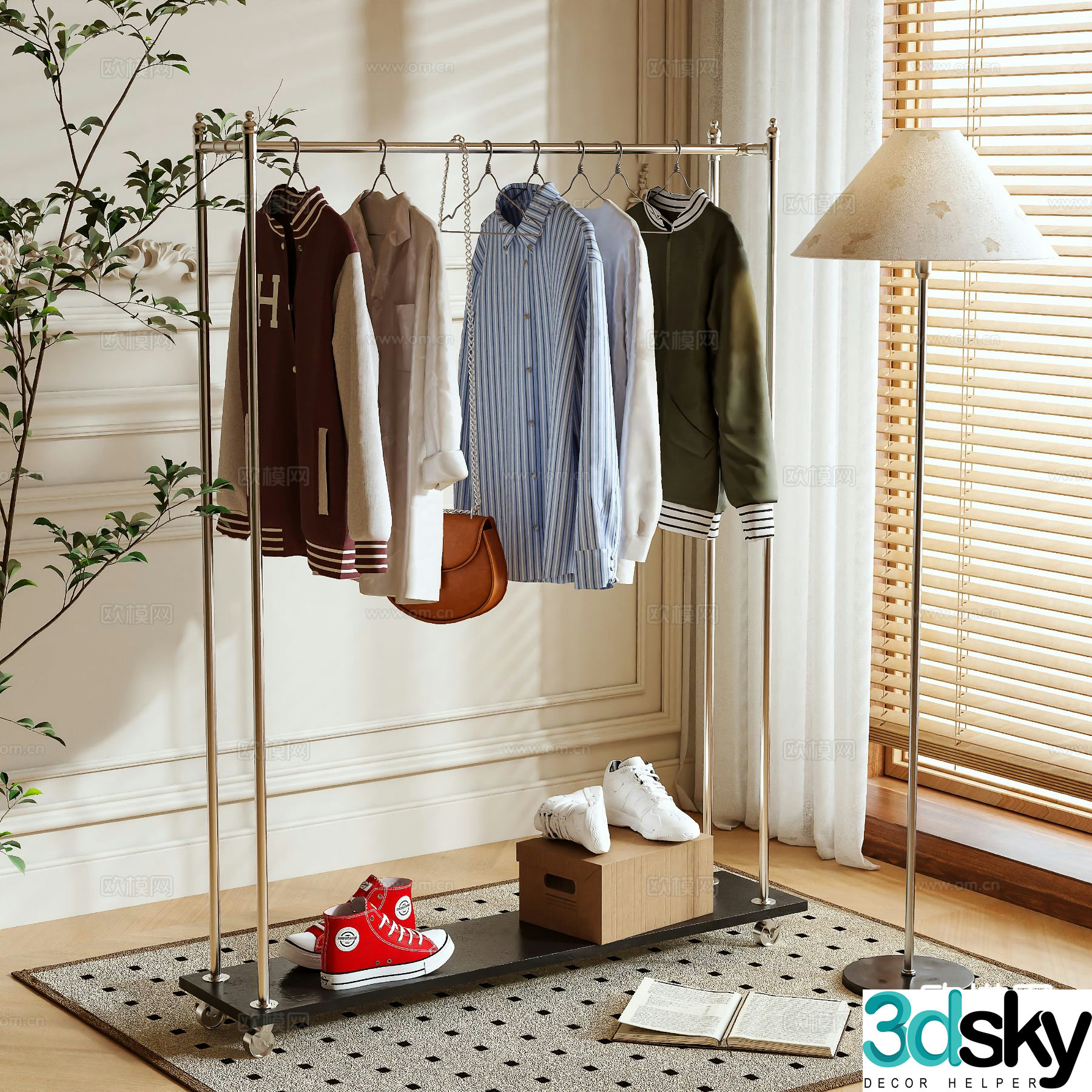 Clothes rack coat rack floor-standing clothes rack 3D model