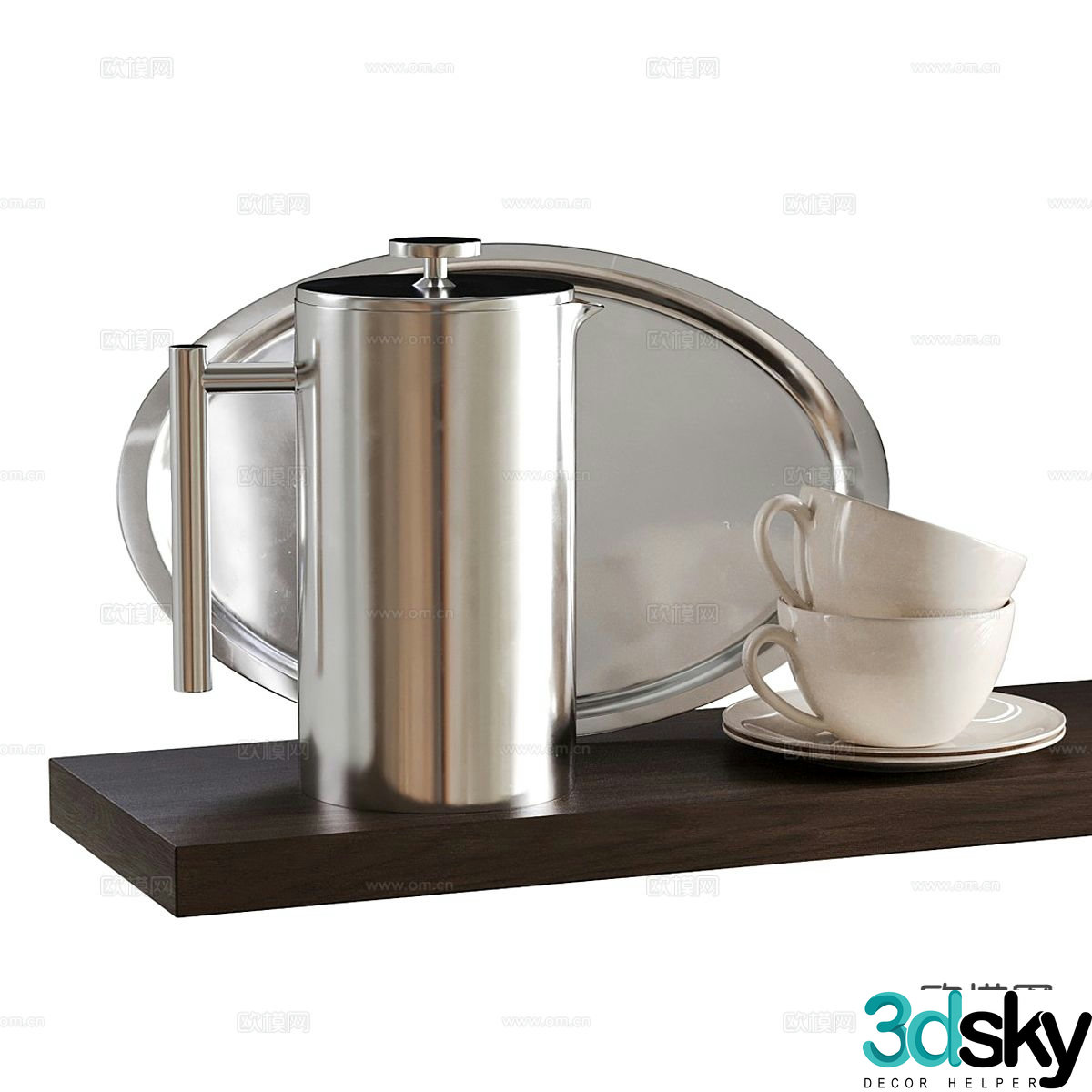 Stainless steel tea set kettle cup 3d model