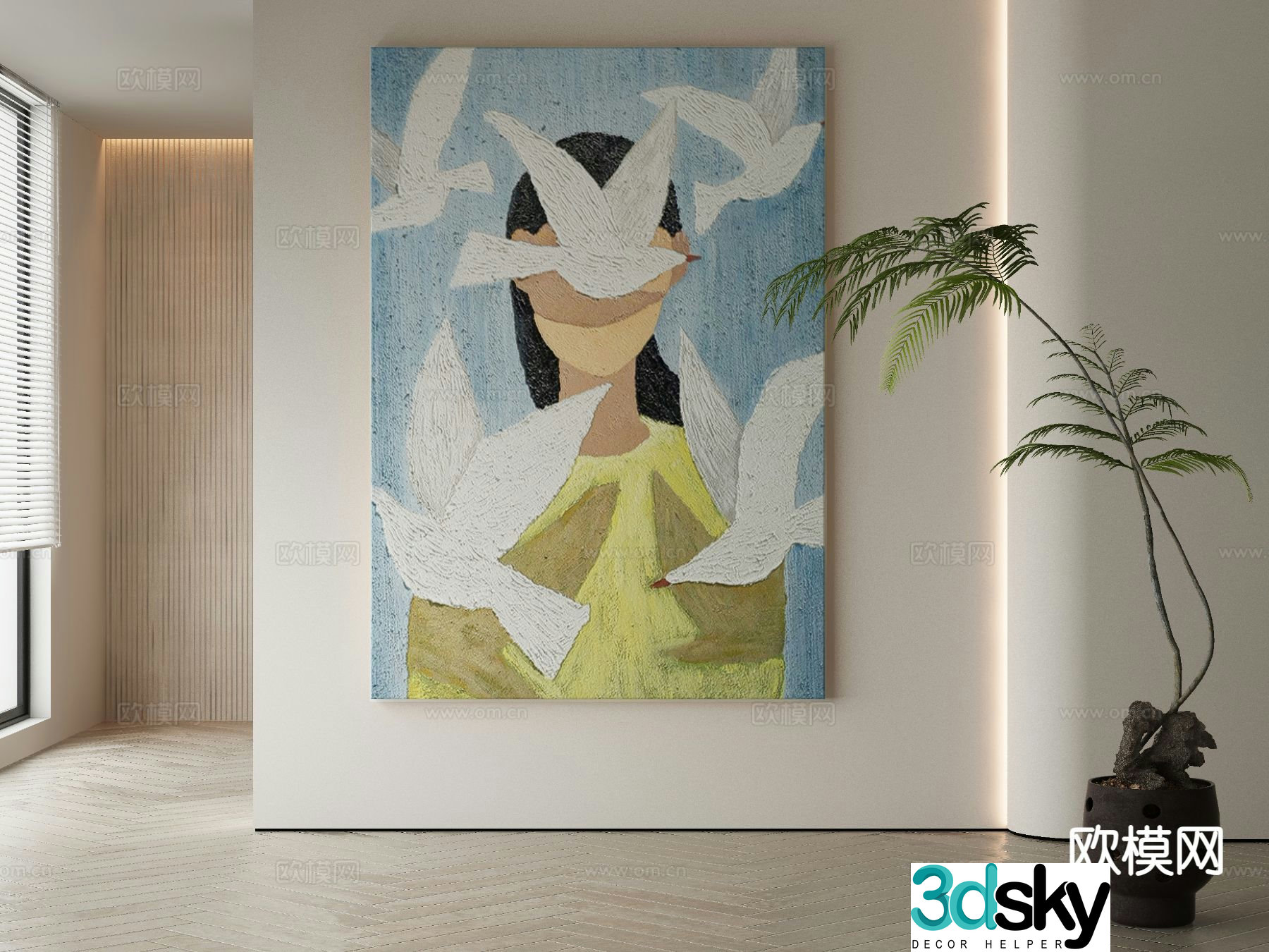 Modern decorative painting figure hanging painting oil painting 3D model