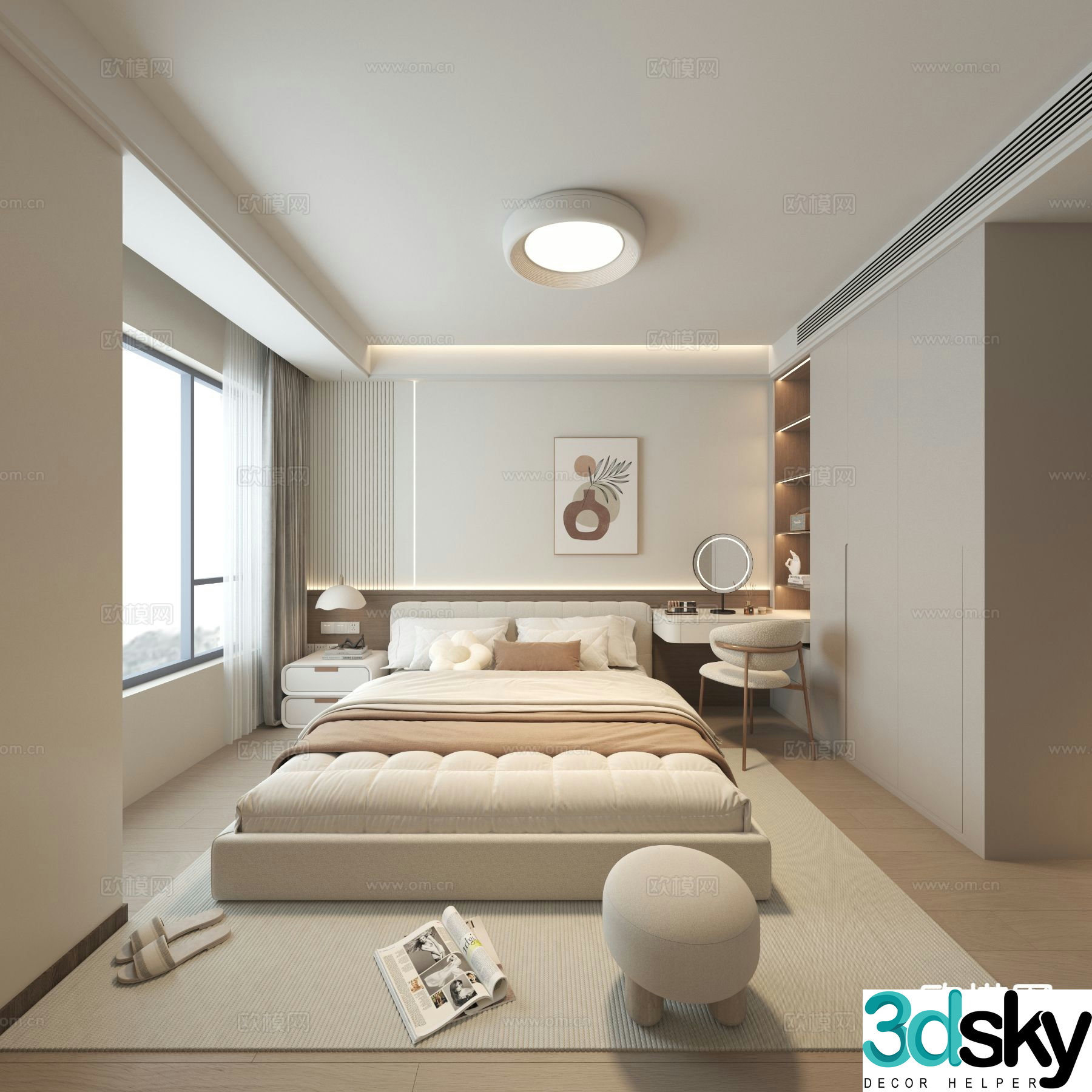 Cream style bedroom second bedroom 3D model