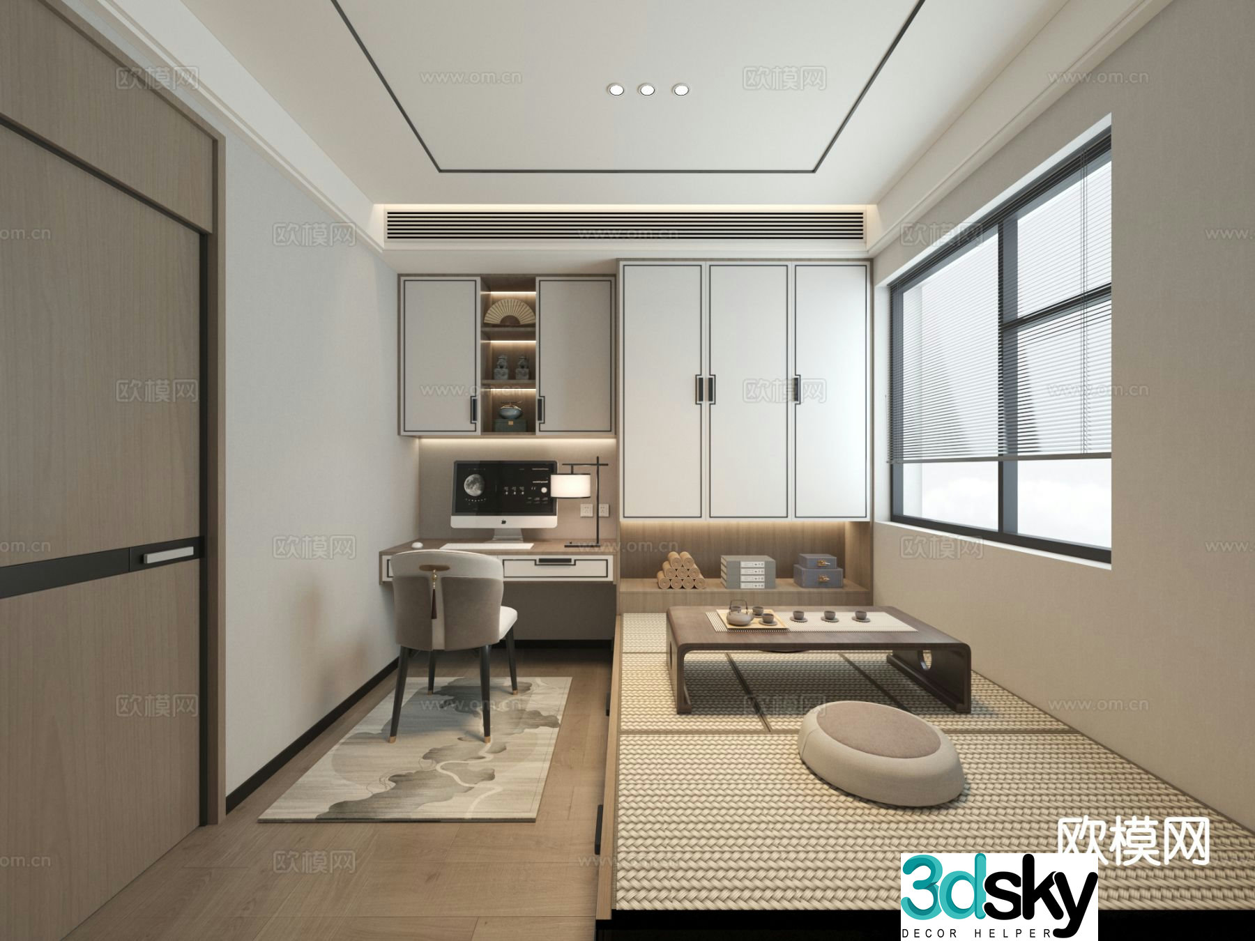 New Chinese style tatami bedroom 3d model