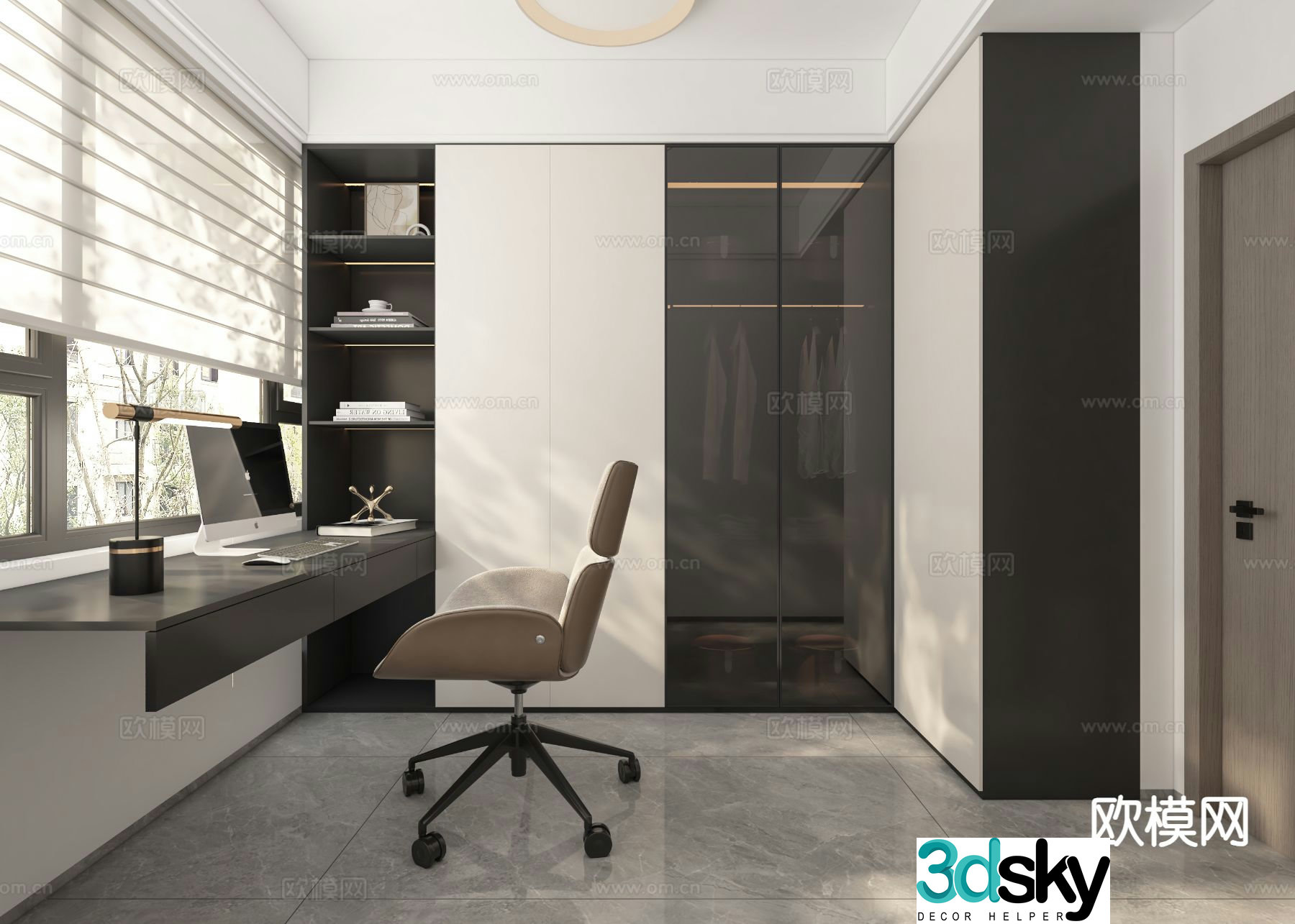 Dark style study studio study room 3d model
