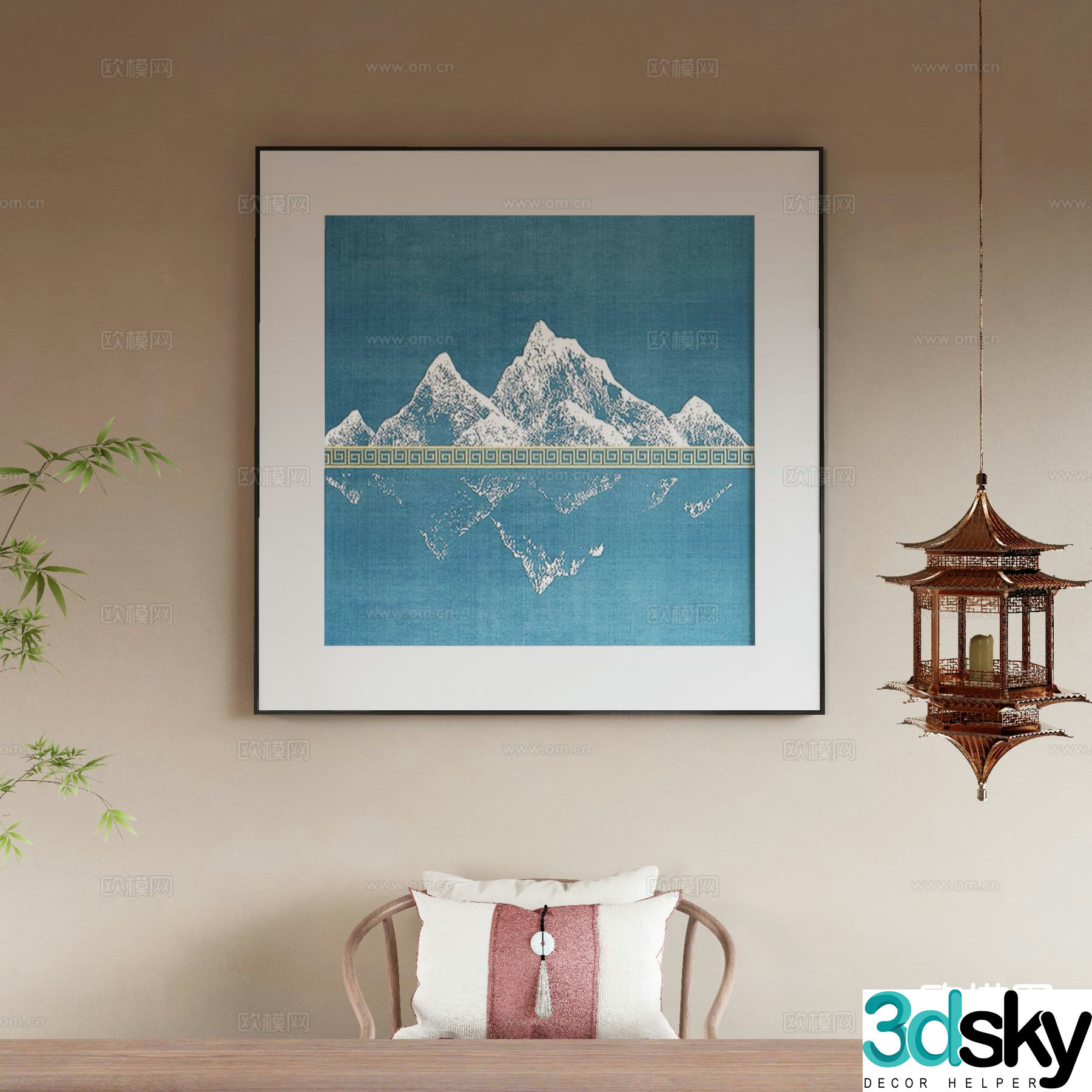 New Chinese style landscape painting decorative painting 3D model