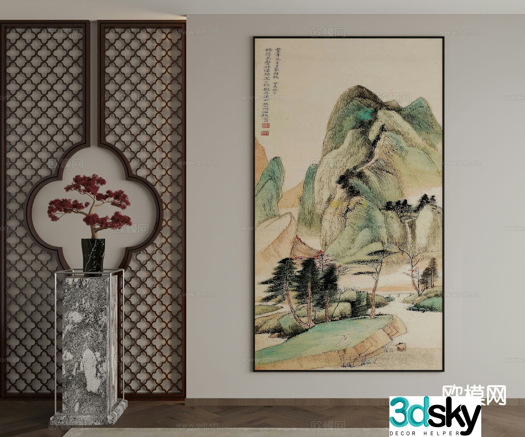 New Chinese style decorative painting landscape painting hanging painting 3D model